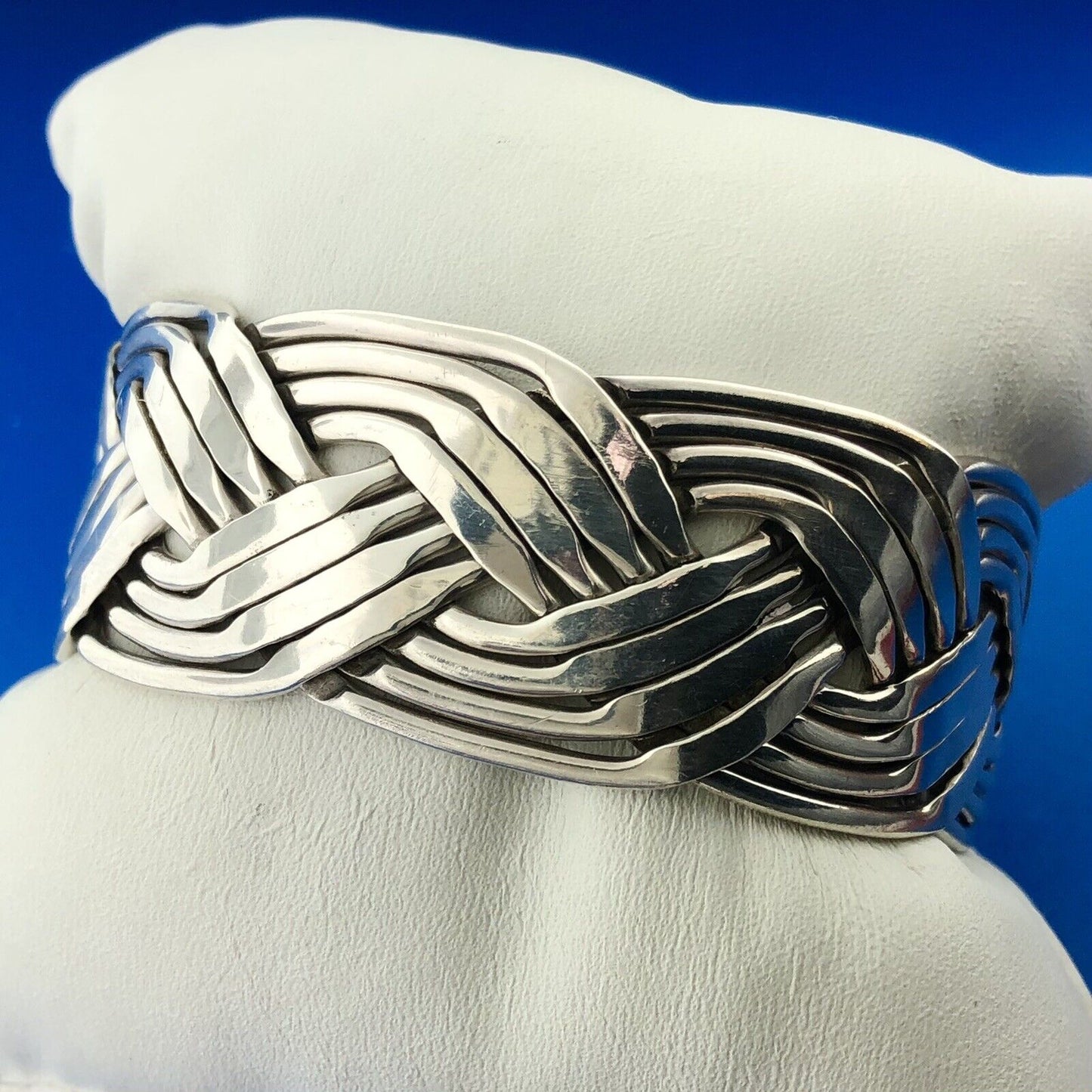 Vintage Taxco Mexico TE-5 925 Sterling Silver Basket Weave Open Cuff Bracelet