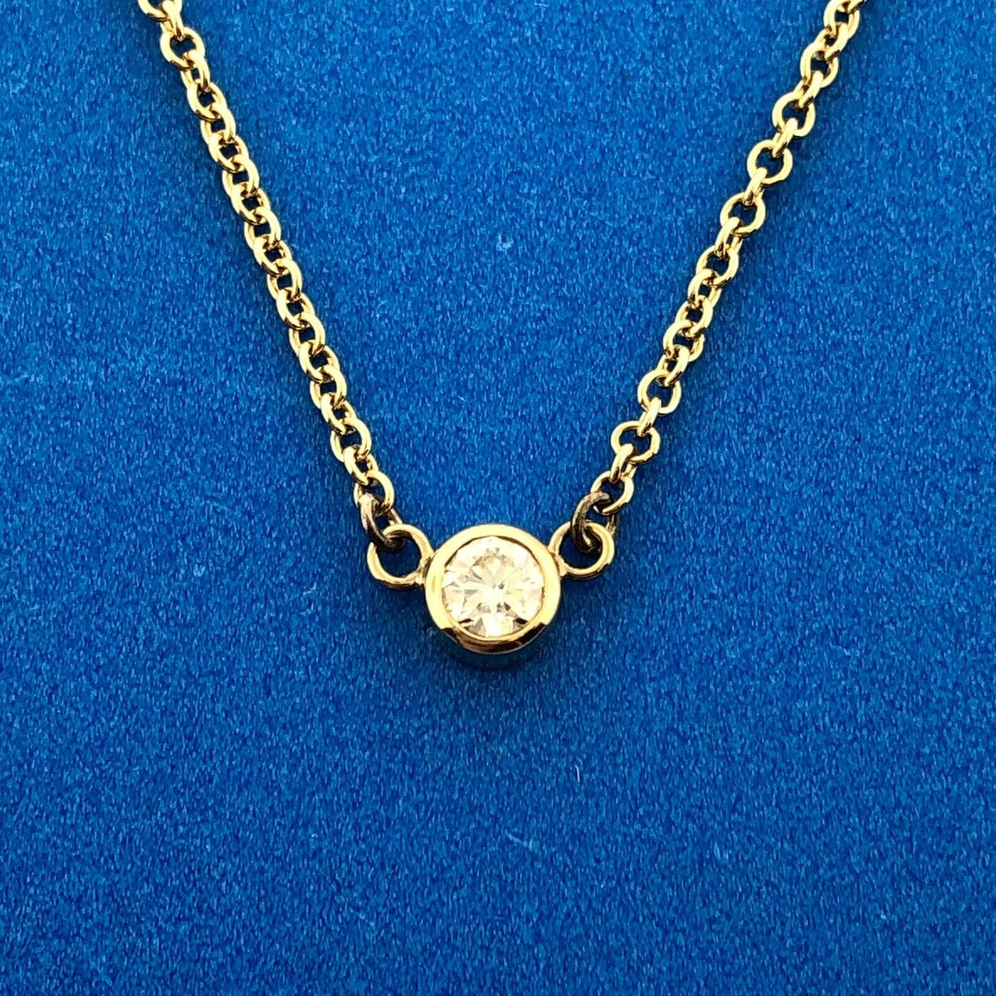 Italian Designer 14K Yellow Gold Diamond Solitaire April Anniversary Necklace