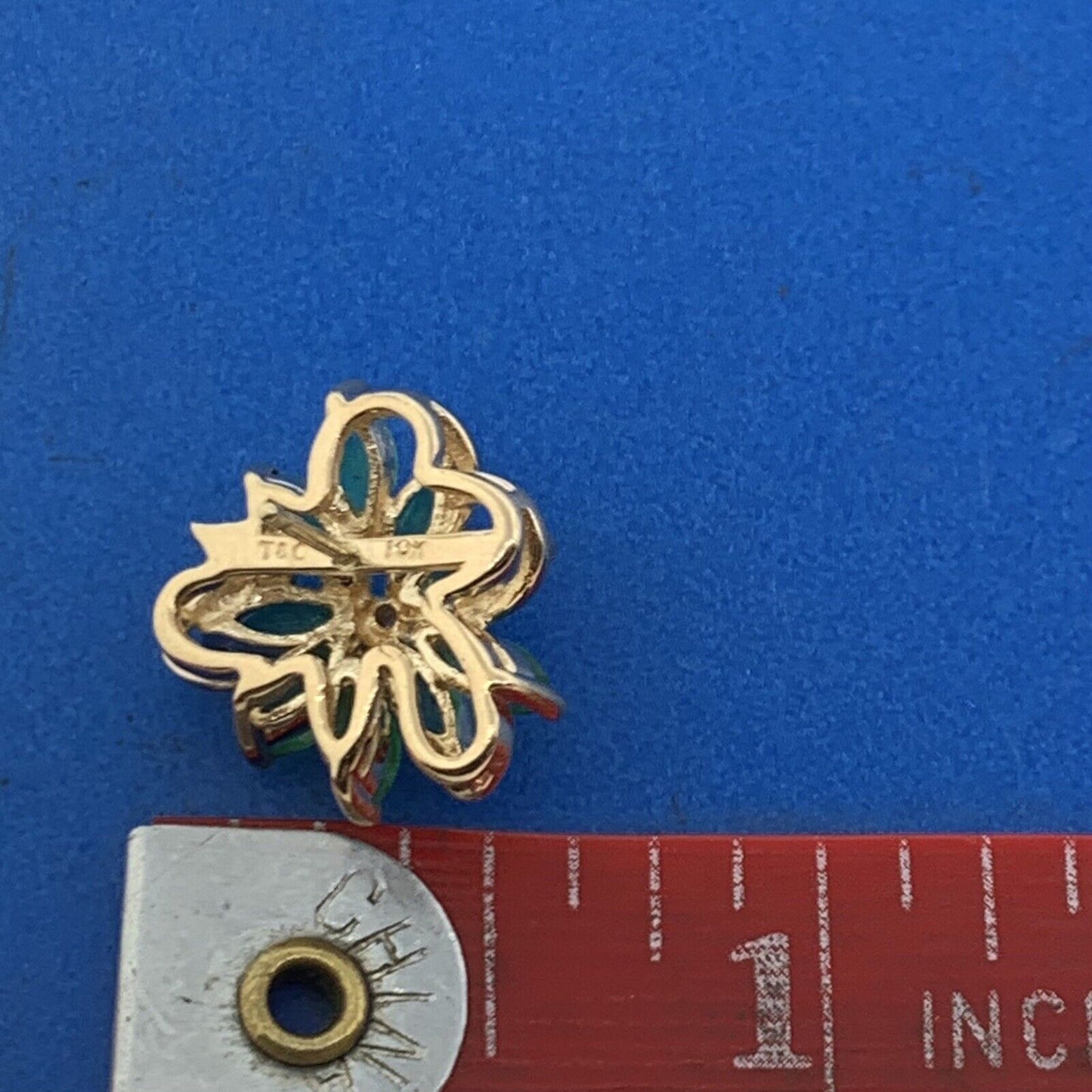 Designer 10K Yellow Gold Marquise Emerald Diamond Accented Floral Stud Earrings