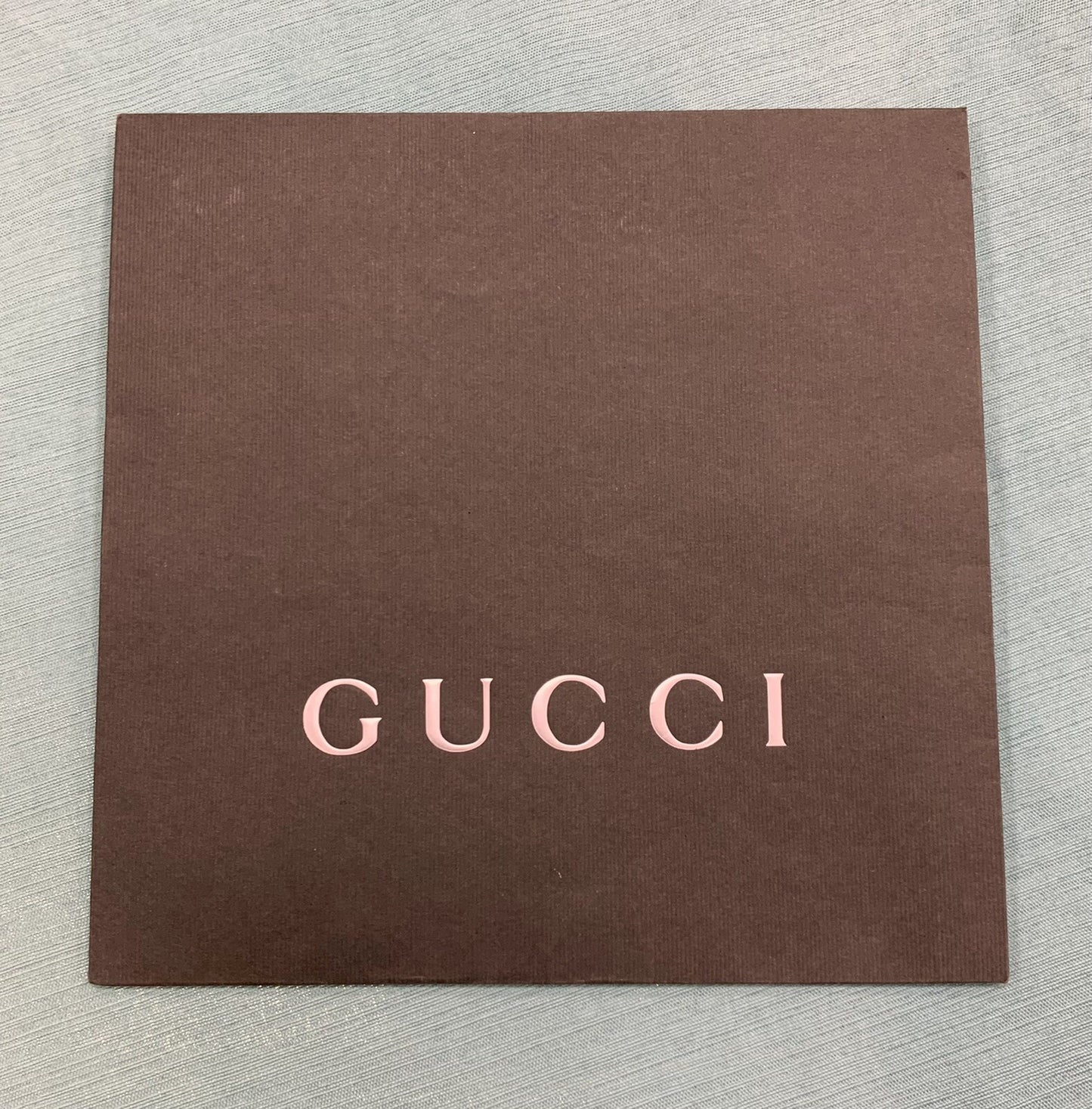 Gucci Classic Taupe Blue Maroon Signature Block Silk Scarf In Harrods Packaging