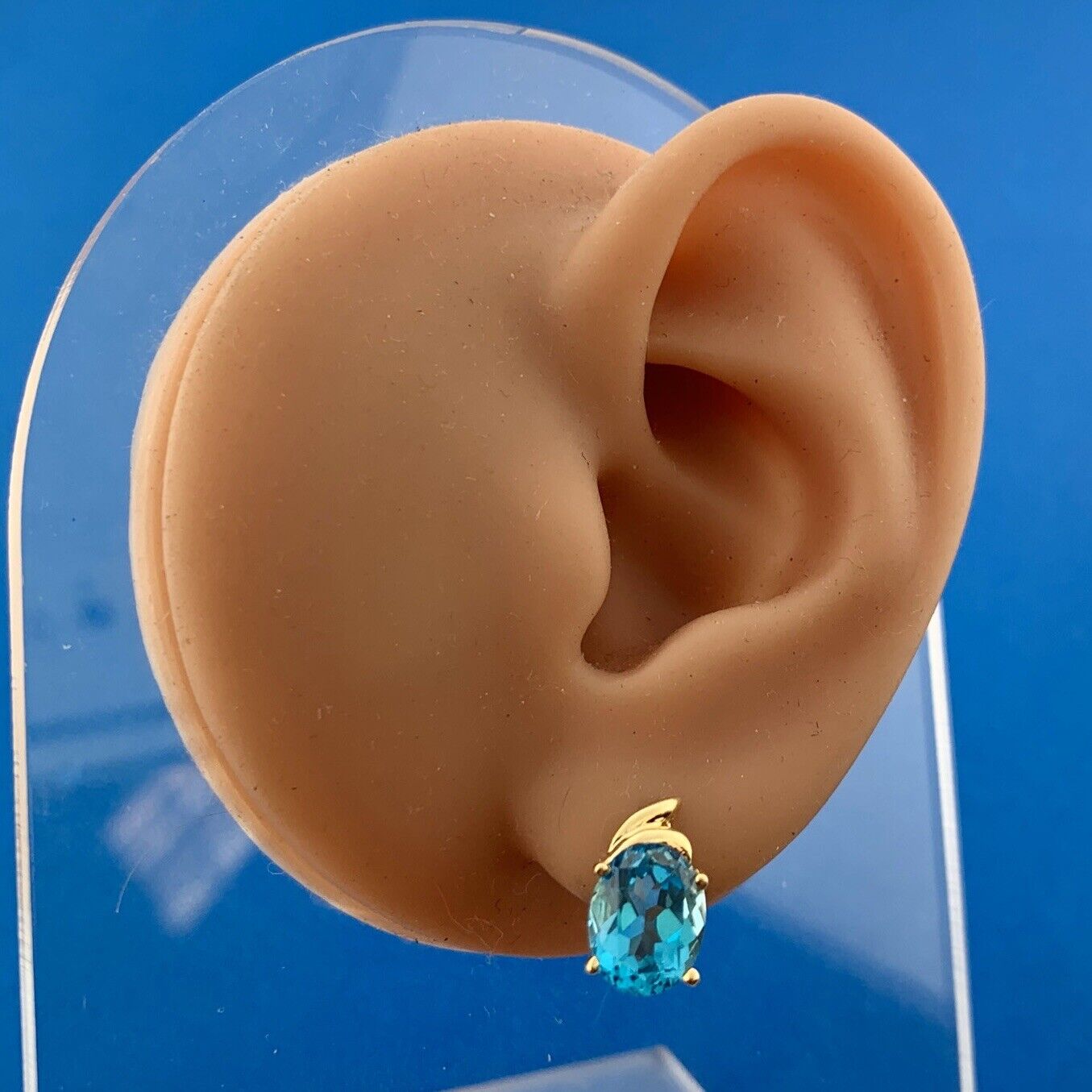 14K Yellow Gold Oval Blue Topaz December Anniversary Stud Earrings