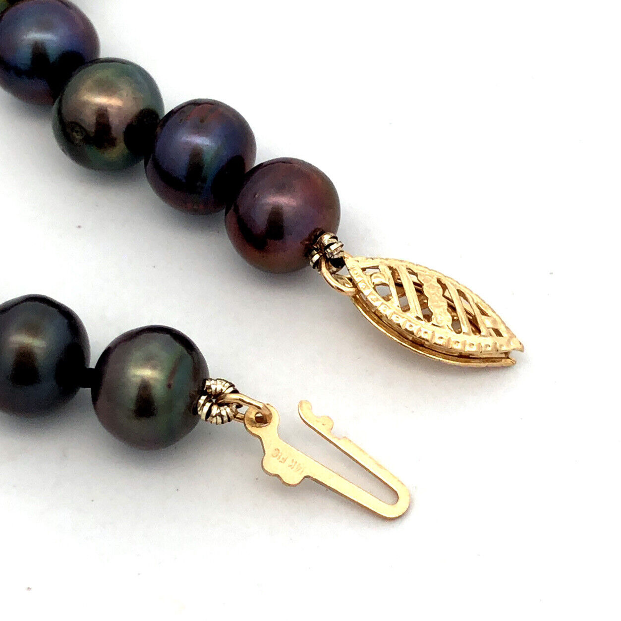 Designer FIC 14K Yellow Gold Round Tahitian Peacock Pearl Knotted Bead Necklace