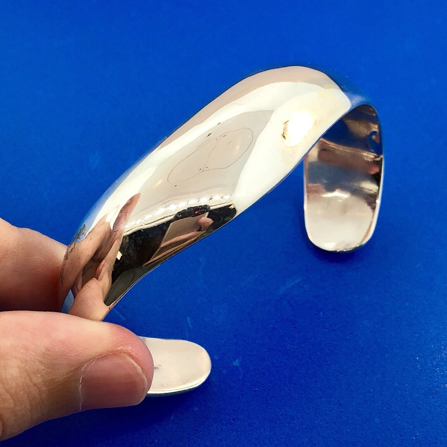 Taxco Los Ballesteros 925 Sterling Silver Modernist Polished Wave Cuff Bracelet