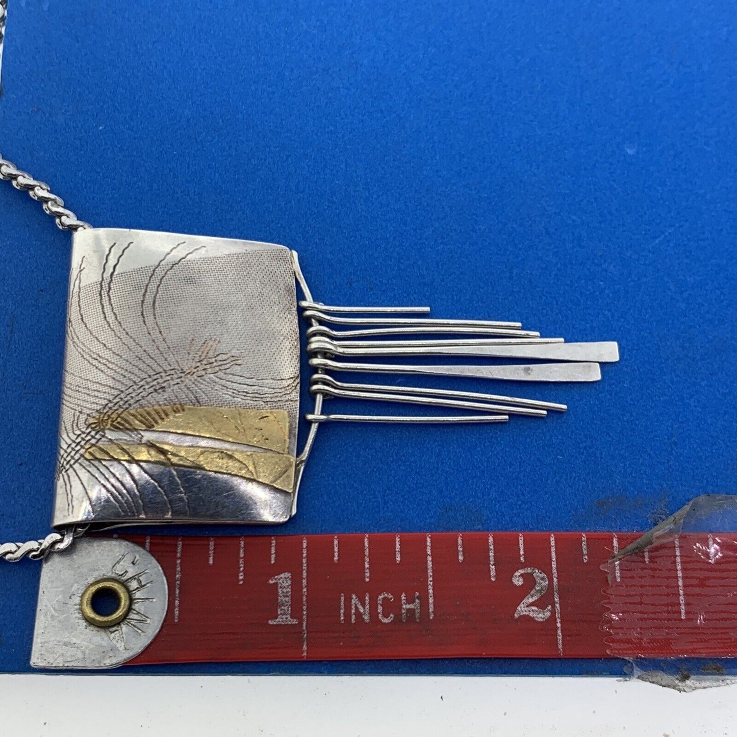 Vintage Signed Artisan 925 Sterling Silver Modernist Abstract Two Tone Necklace