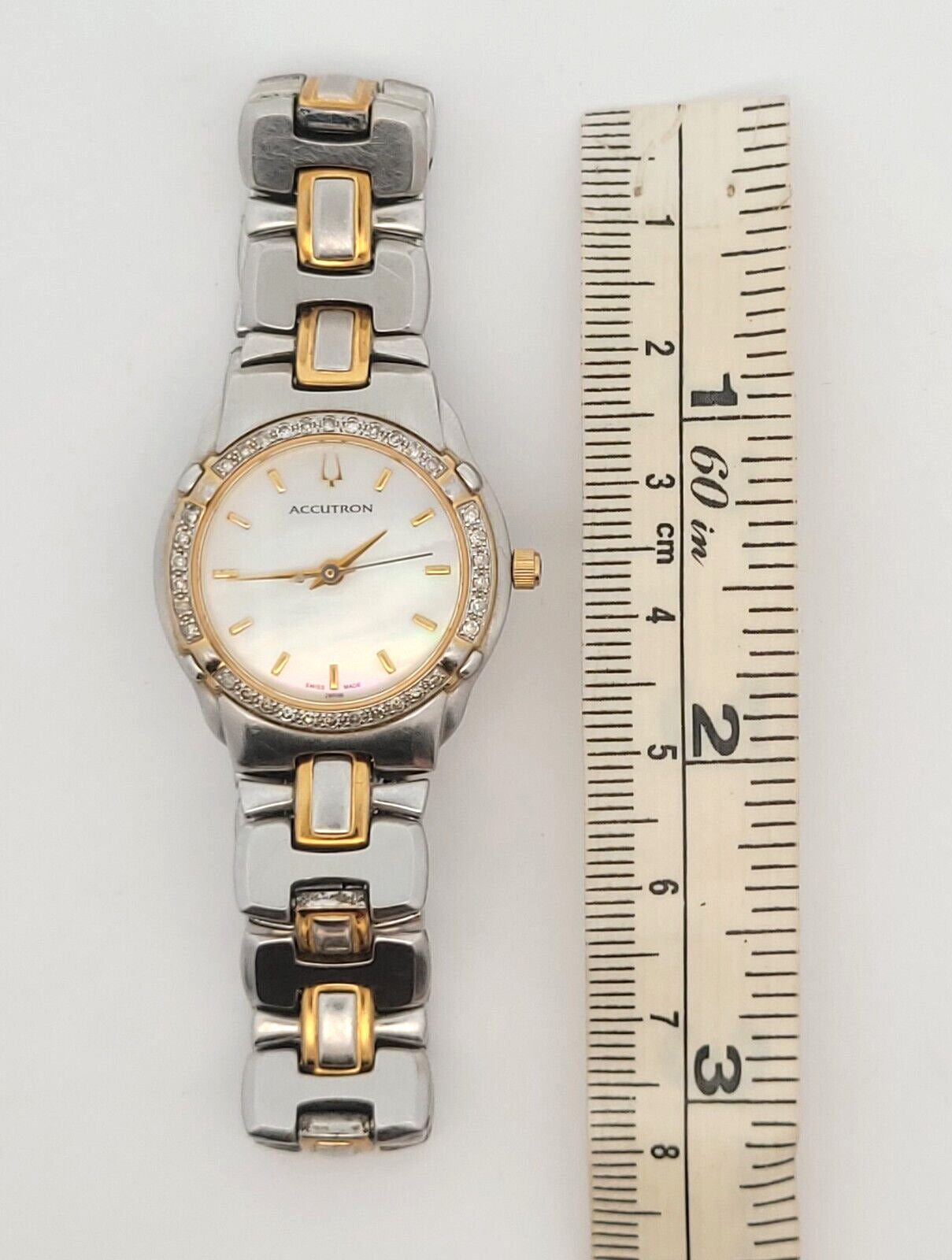 Ladies Bulova Accutron Barcelona Mother of Pearl Dial Diamond Bezel Quartz Watch