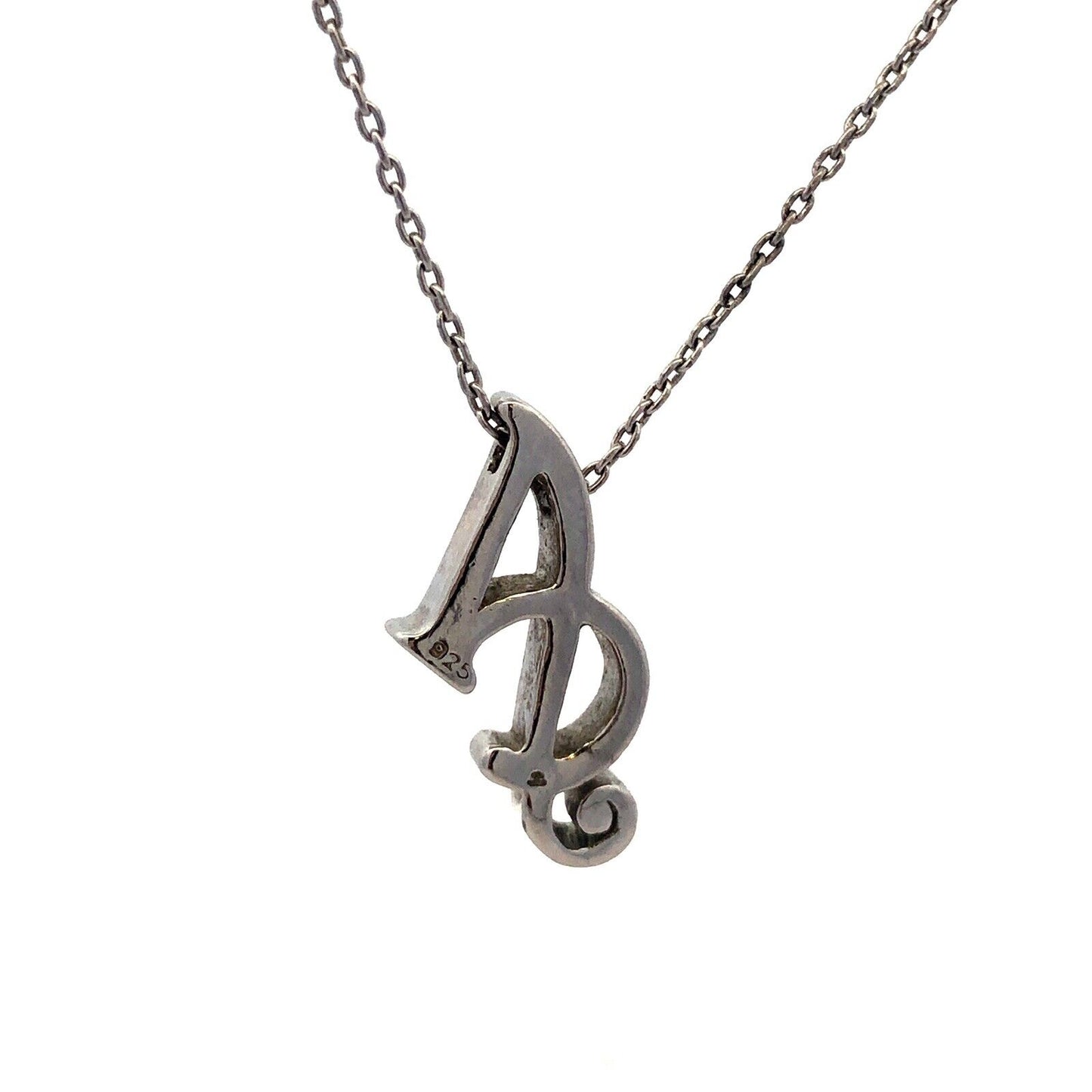 Designer 925 Sterling Silver Script Capital A Initial Letter Chain Necklace