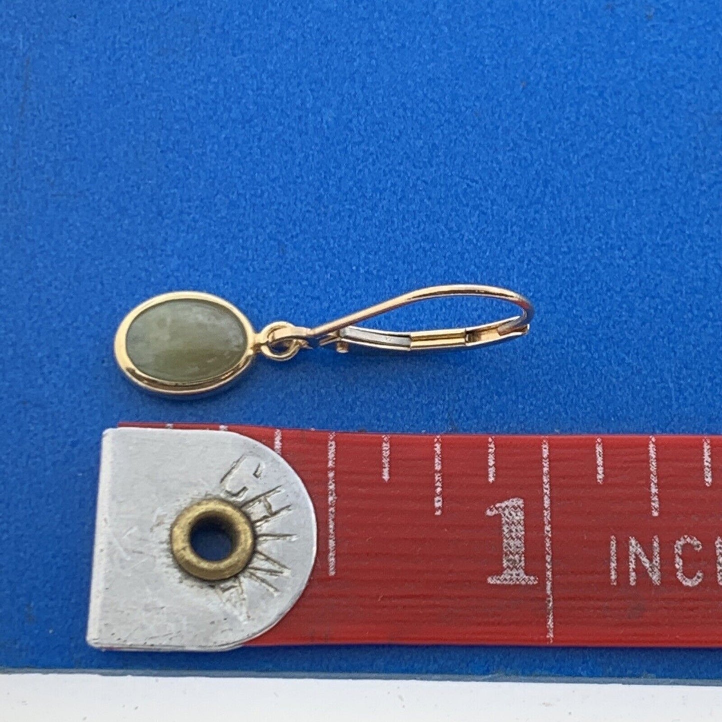 Designer Mexico 14K Yellow Gold Oval Jade Cabochon Drop Dangle Earrings