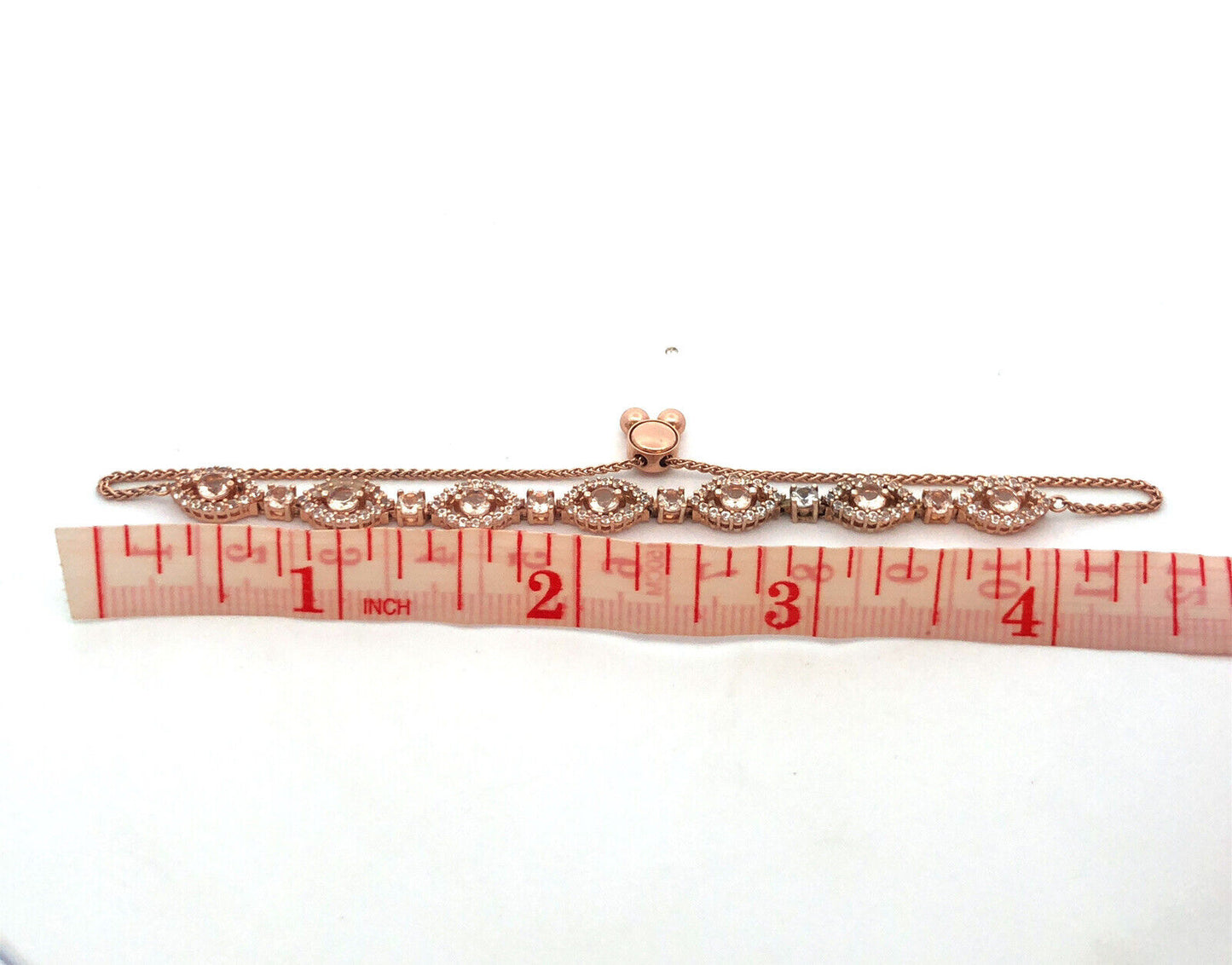 925 Sterling Silver 18K Rose Gold White Amethyst Topaz Tennis Slide Bracelet