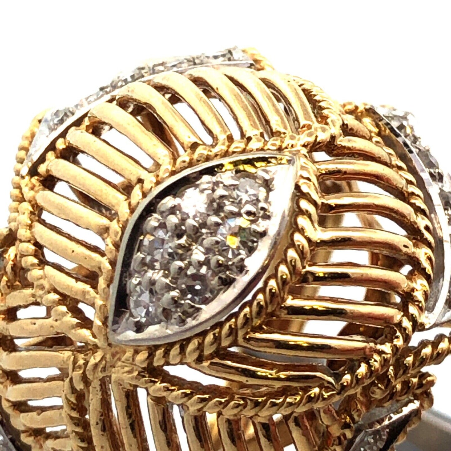 Vintage 10K Yellow Gold White Topaz Dome Cocktail Statement Ring