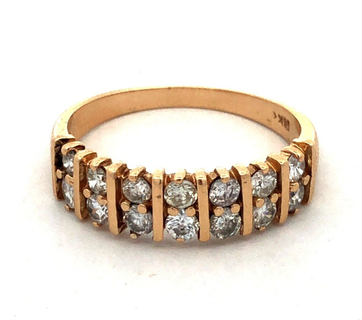 Estate 14K Yellow Gold Round Diamond Wedding Anniversary Band Ring
