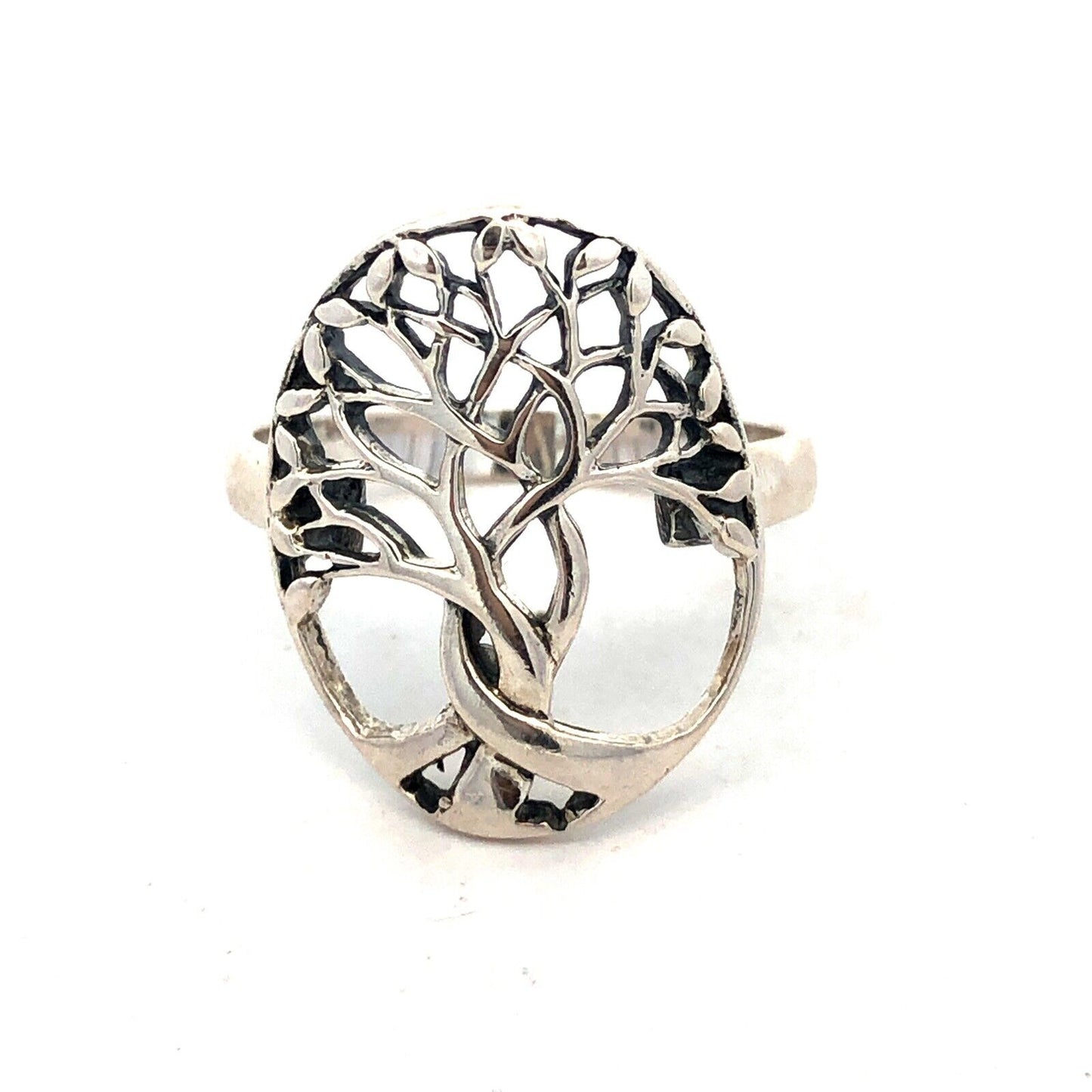 925 Sterling Silver Vintage Tree of Life Nature Modernist Oval Statement Ring