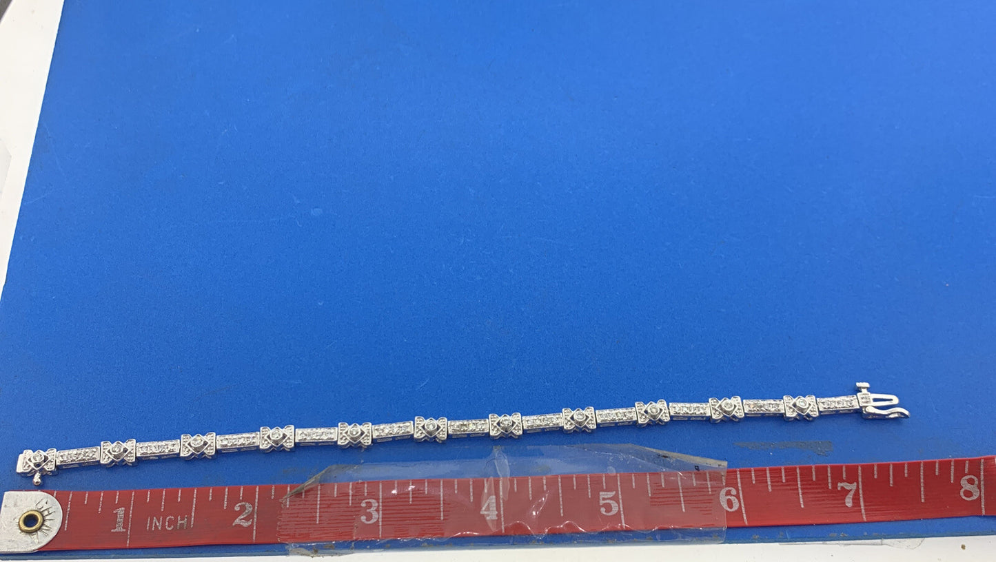 14K White Gold Diamond Panel Bar Link Tennis Bracelet