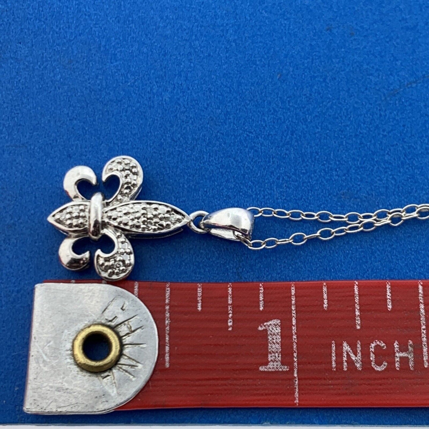 Designer 925 Sterling Silver Diamond Fleur De Lis Charm Pendant Necklace