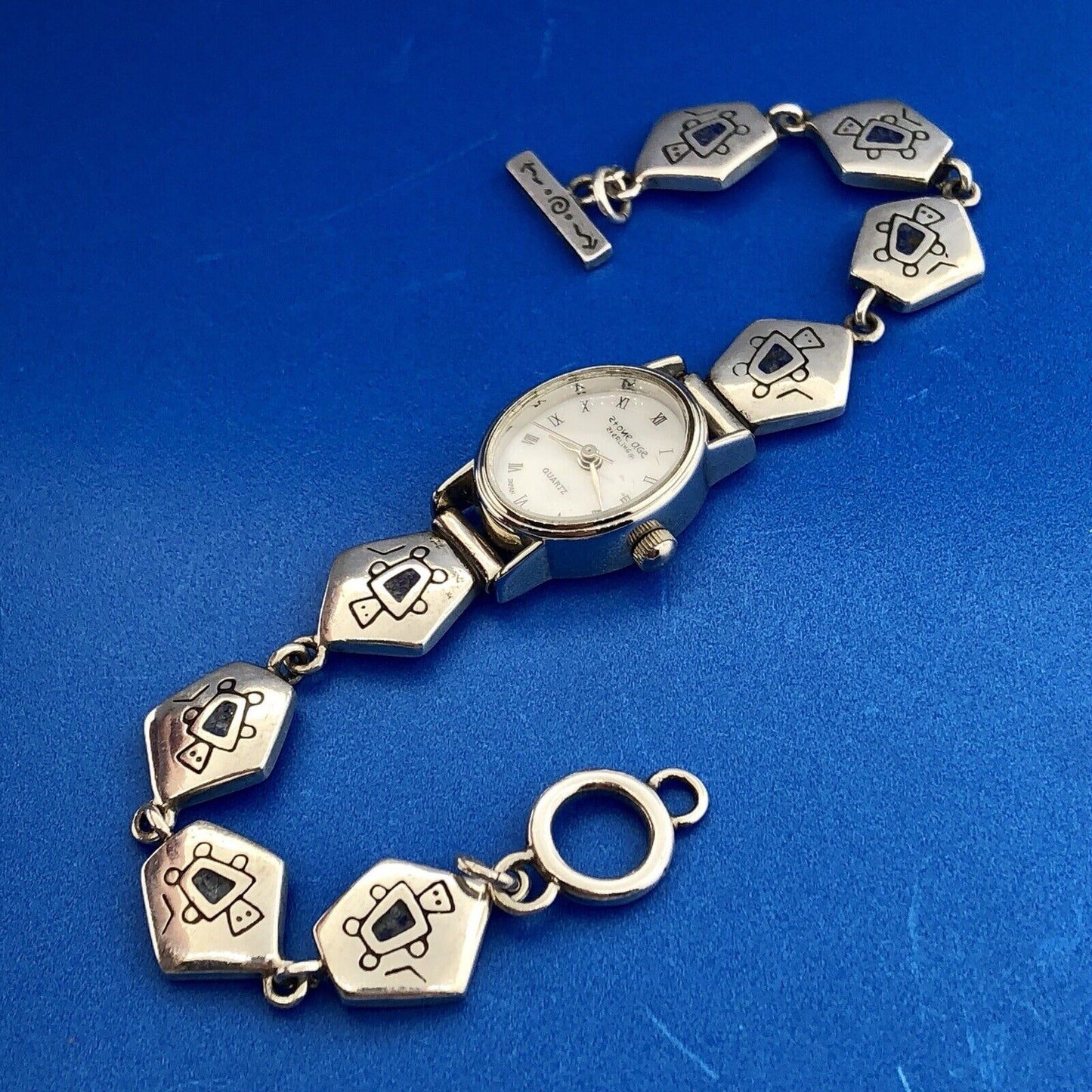 Stone Age Native American Artisan Sterling Silver 925 MOP Bracelet Watch