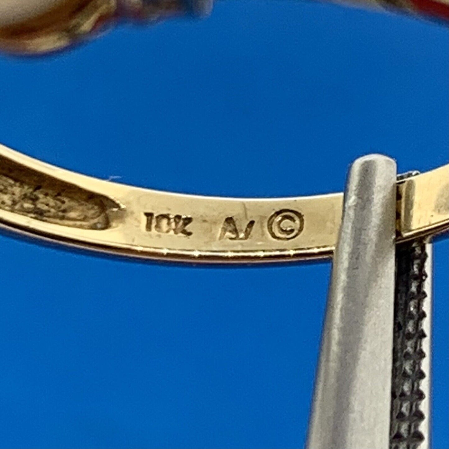 Designer 10K Yellow Gold Pearl Diamond Accented Size 7 Ring