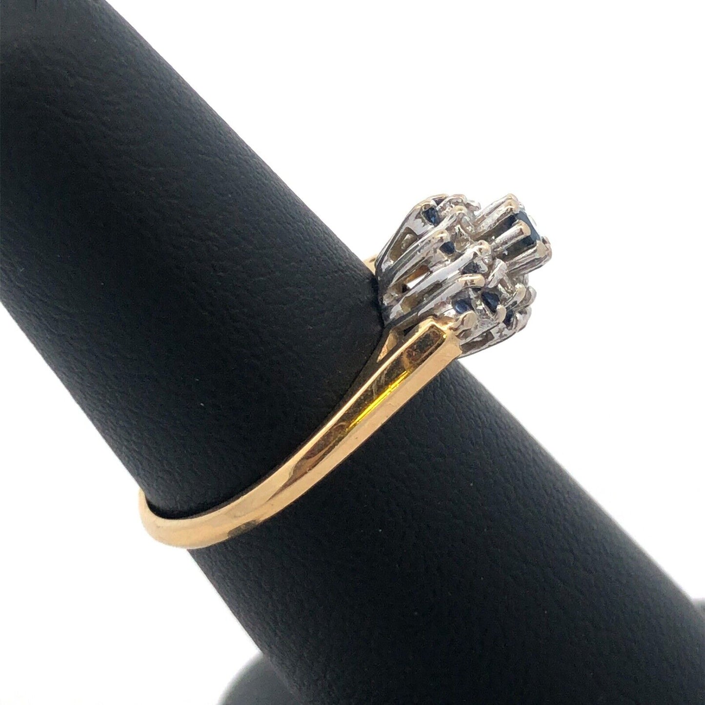 Vintage 14K Yellow White Gold Sapphire Diamond Star Flower Cluster Cocktail Ring