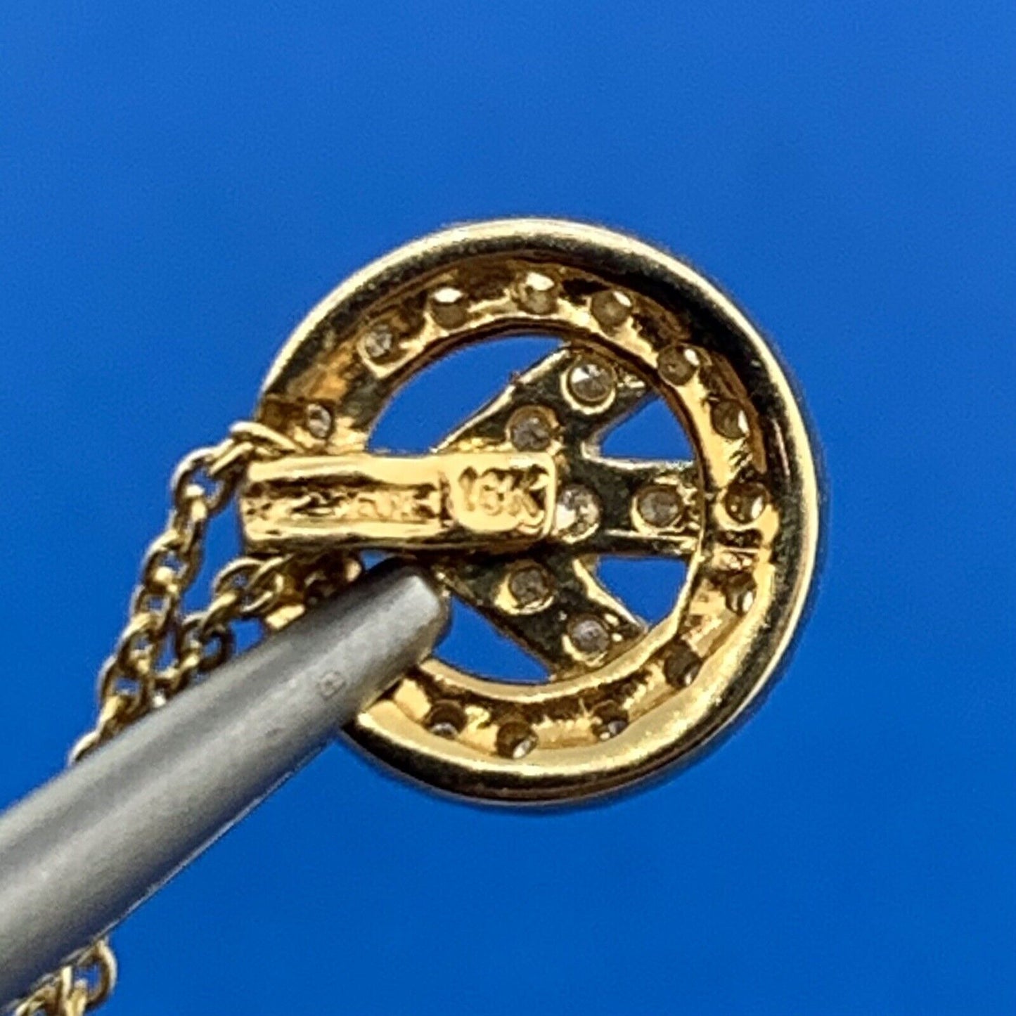Designer Italy 18K Yellow Gold Diamond Peace Sign Necklace