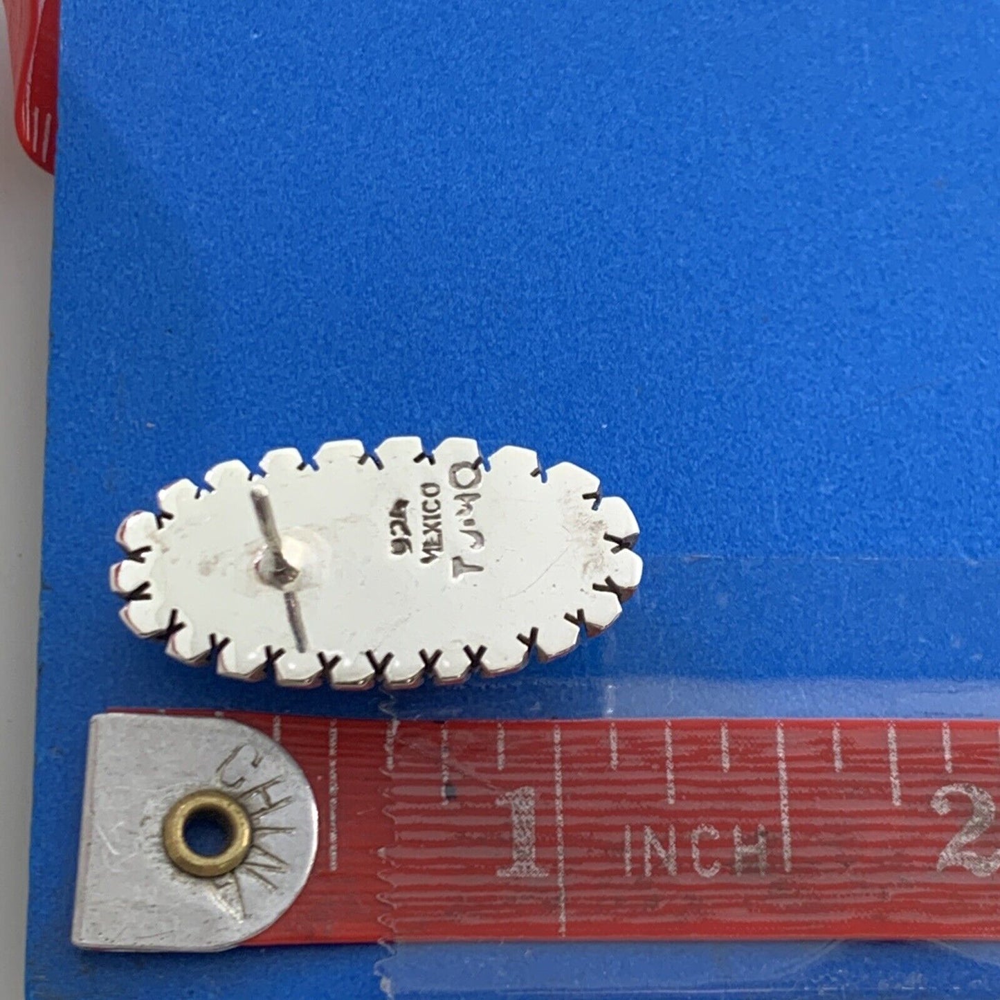 Taxco Mexico TJ-40 925 Sterling Silver Long Oval Red Jasper Stud Earrings