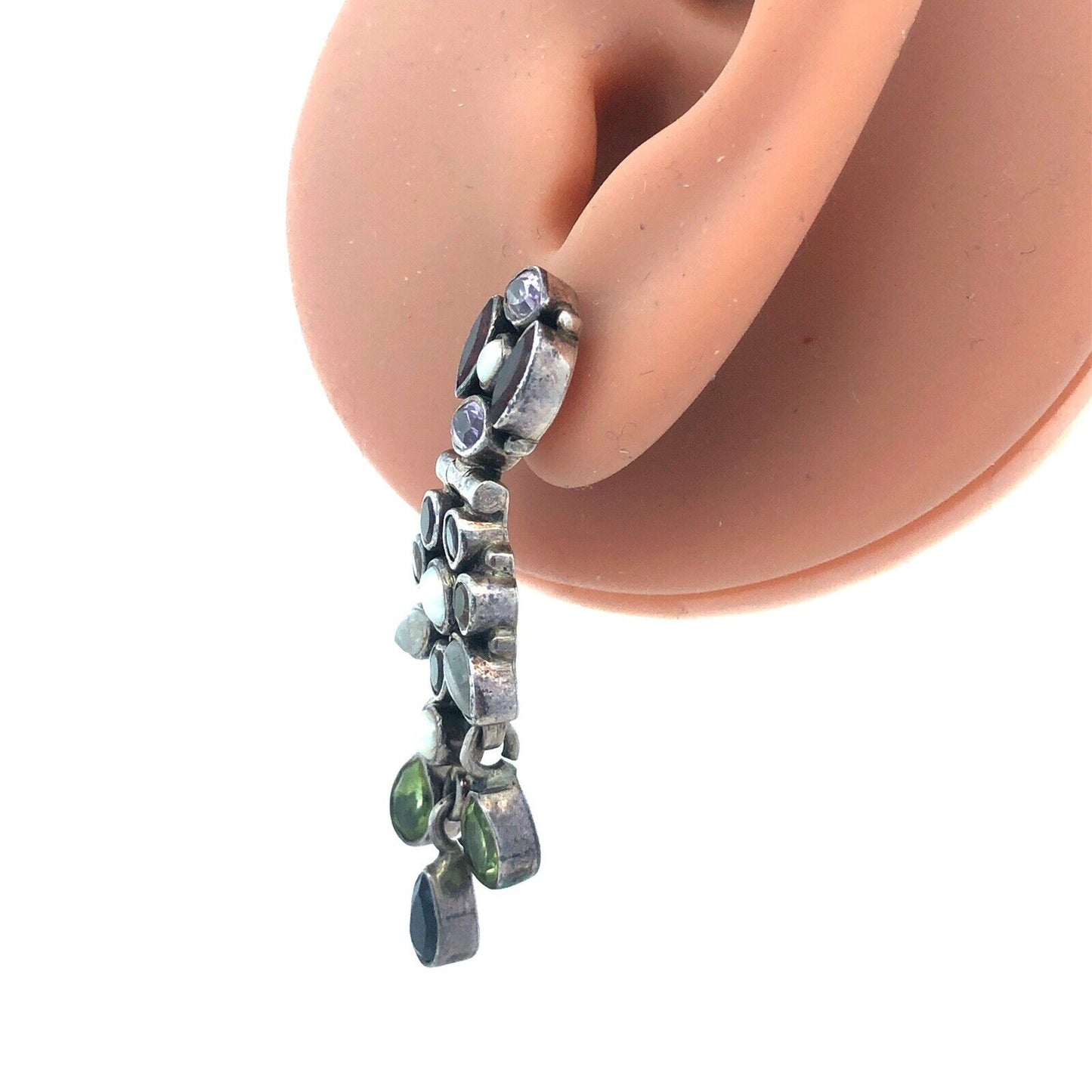 925 Sterling Silver Mixed Shaped Gemstone Floral Dangle Stud Earrings