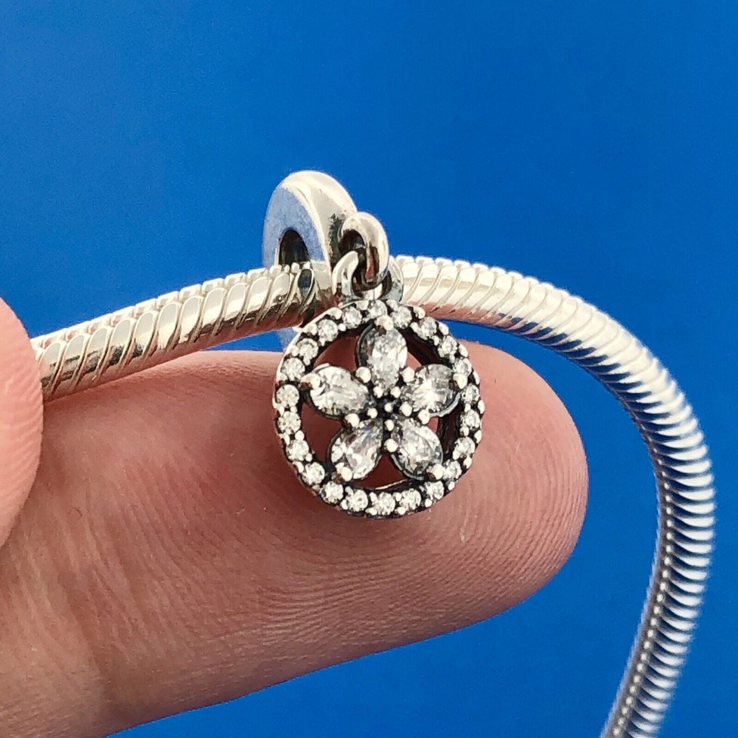 PANDORA Sterling Silver Snake Adjustable Bracelet With Sparkling Snowflake Charm
