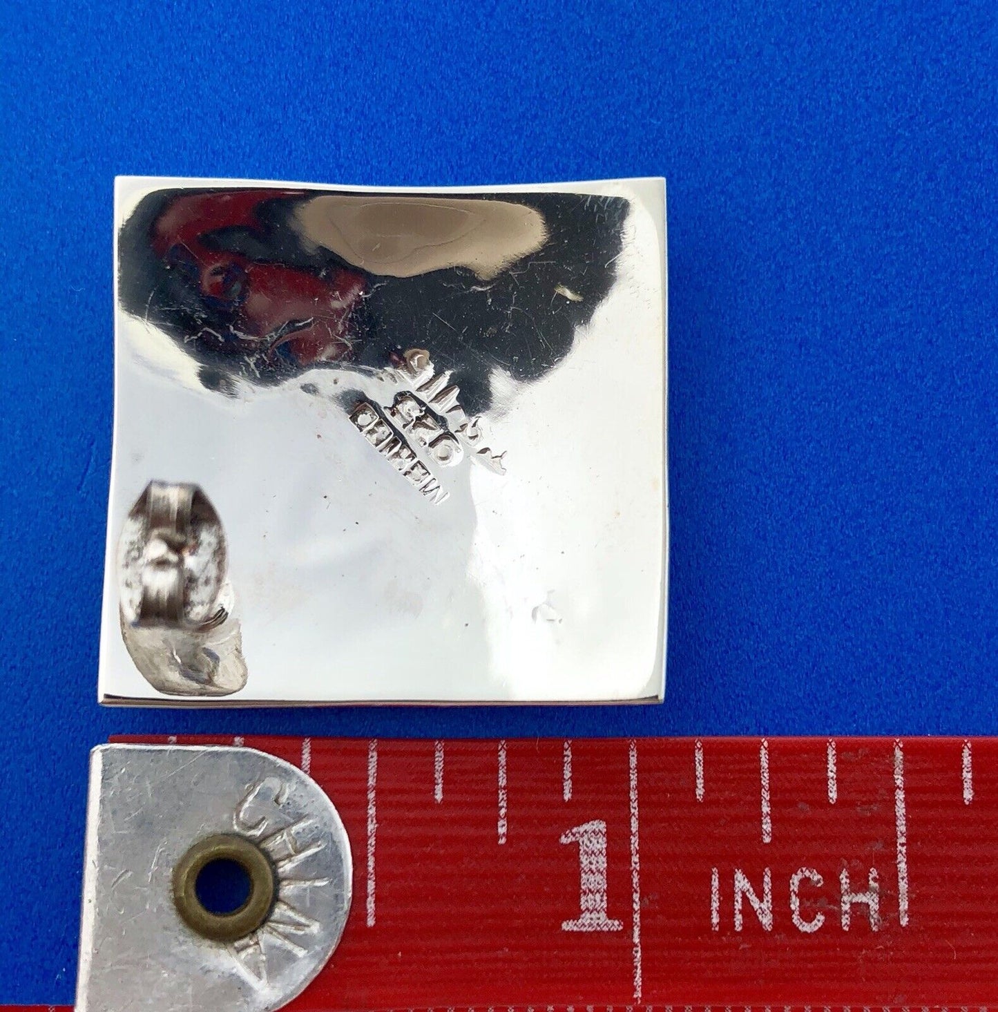 Taxco 925 Sterling Silver Urban Cowboy Square Stamped Statement Stud Earrings