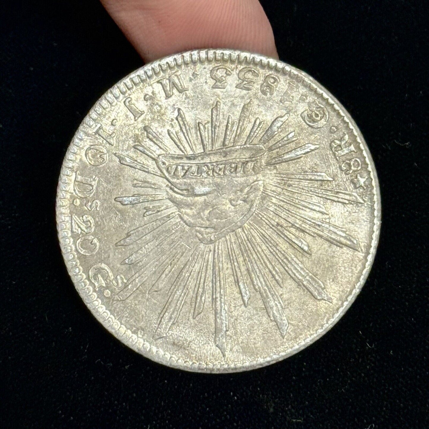 1833 Go Guanajuato MJ Mexico Silver 8 Reales Three Dots After Date Straight J
