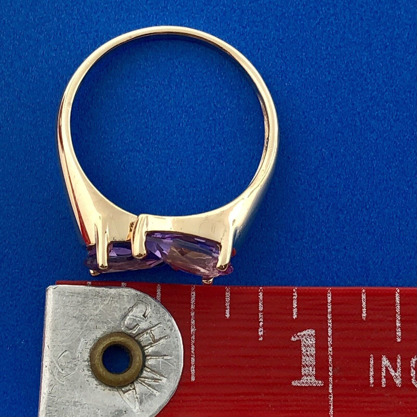 Modernist 14K Yellow Gold Amethyst Pear Duo February Anniversary Bypass Ring