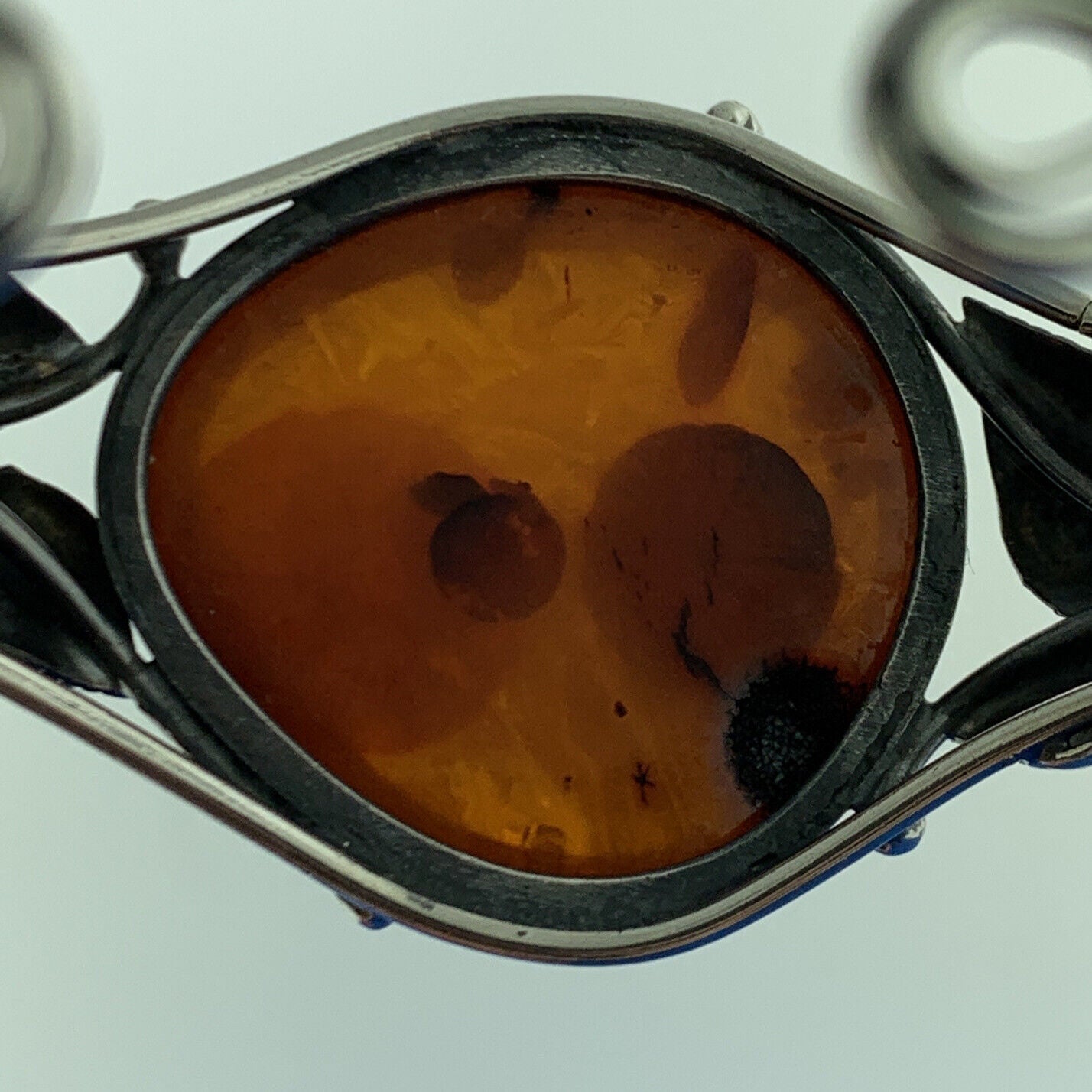 Vintage Sterling Silver Baltic Amber Floral Free Form Statement Cuff Bracelet