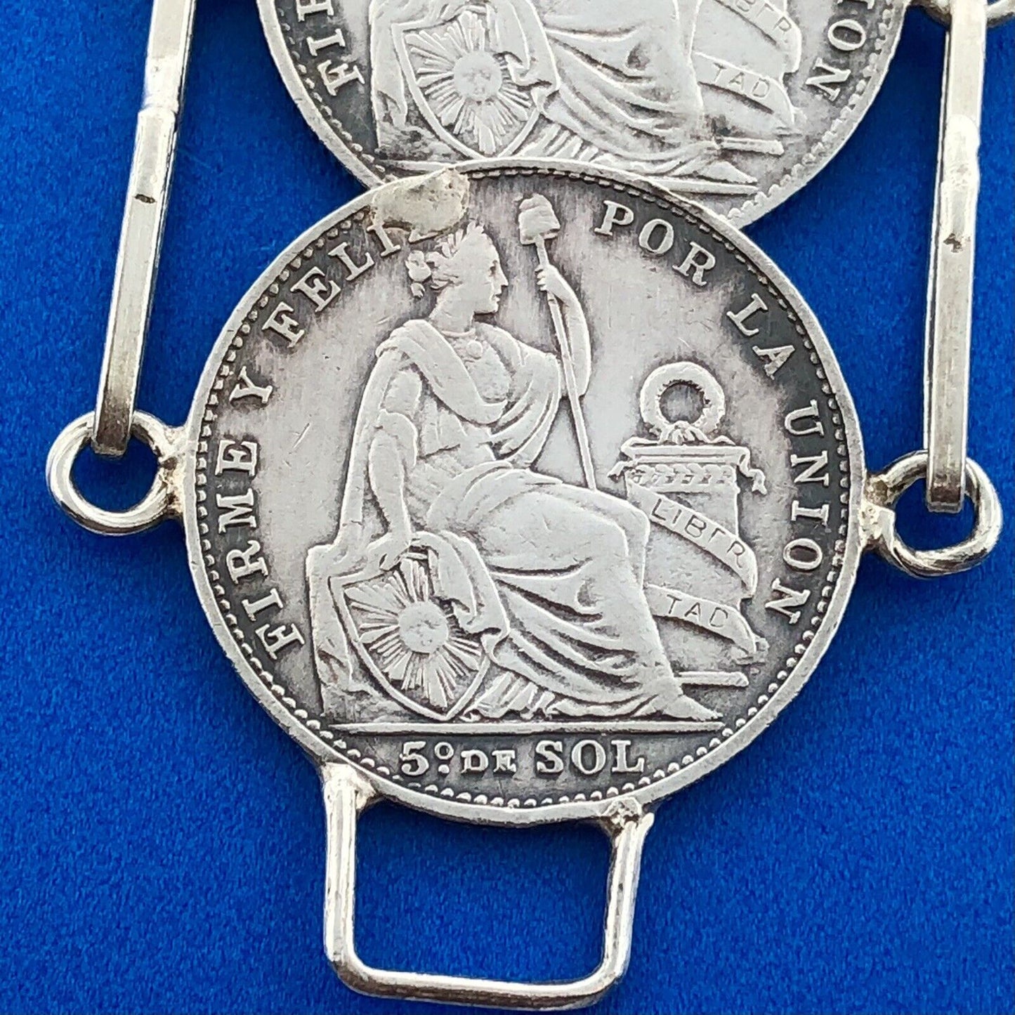 Vintage 925 Sterling Silver 900 Fine Peru 1/5 Sol Eight Coin Panel Bracelet