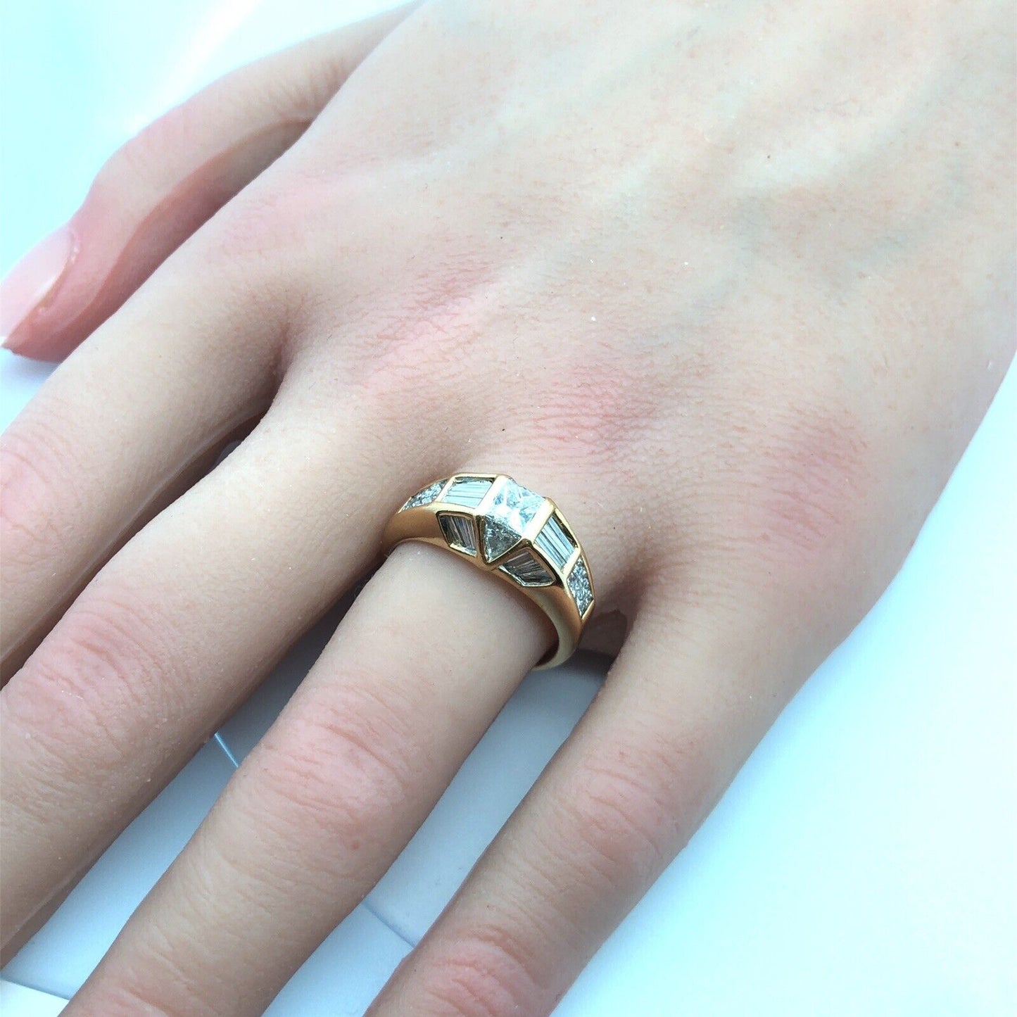 Designer 18K Yellow Gold Multi-Cut Diamond Modernist Dome Engagement Ring