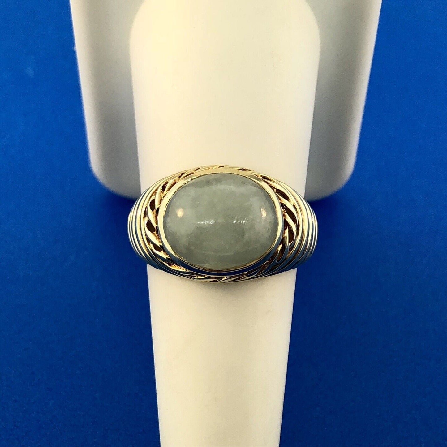 Designer PDV 14K Yellow Gold Oval Jade Jadeite Modernist Ribbed Dome Ring