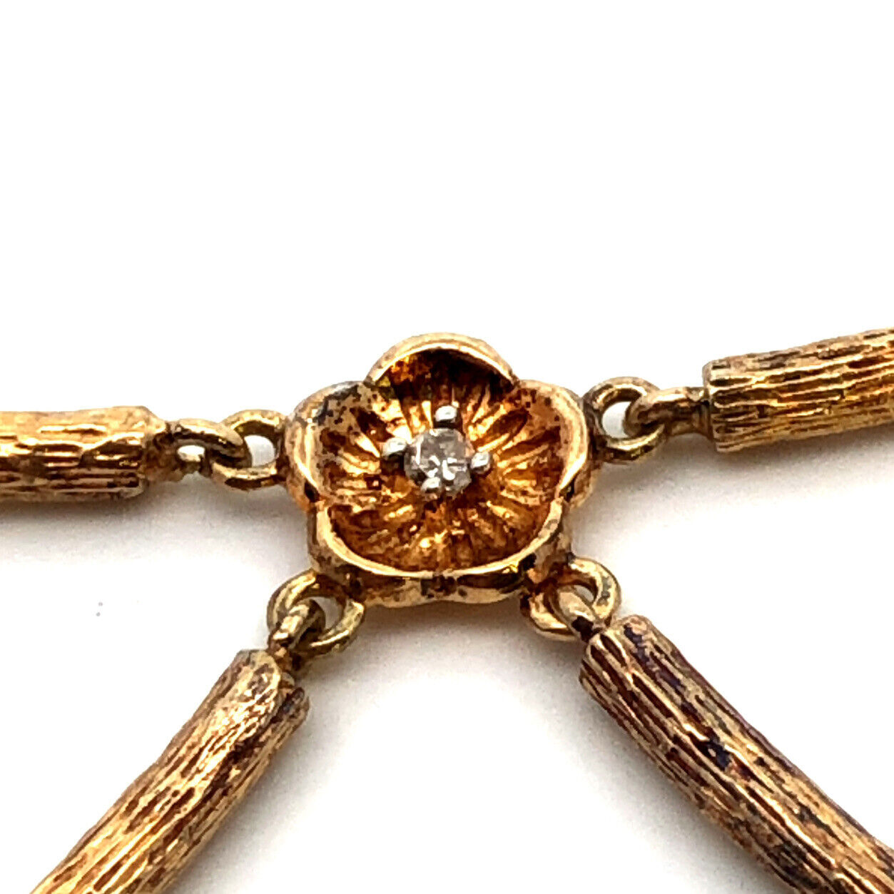 Designer Stephen Dweck 925 Sterling Silver Vermeil Diamond Floral Statement Necklace