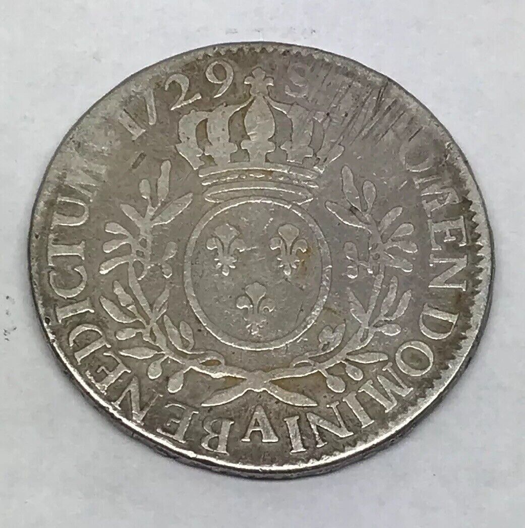 1729 A France Louis XV One Ecu Paris Mint Silver Crown