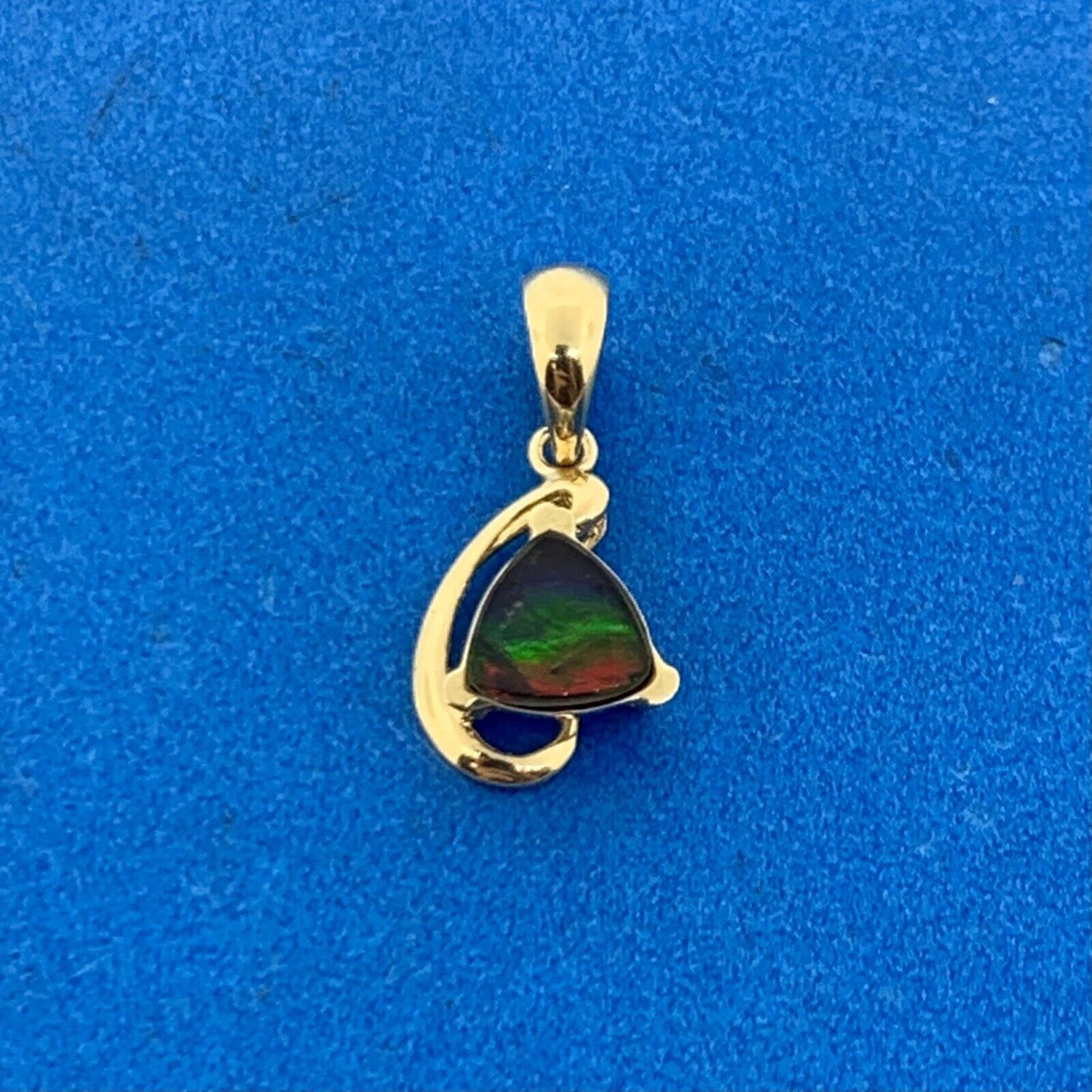 Designer 14K Yellow Gold Opal Trillion Doublet Modernist Pendant