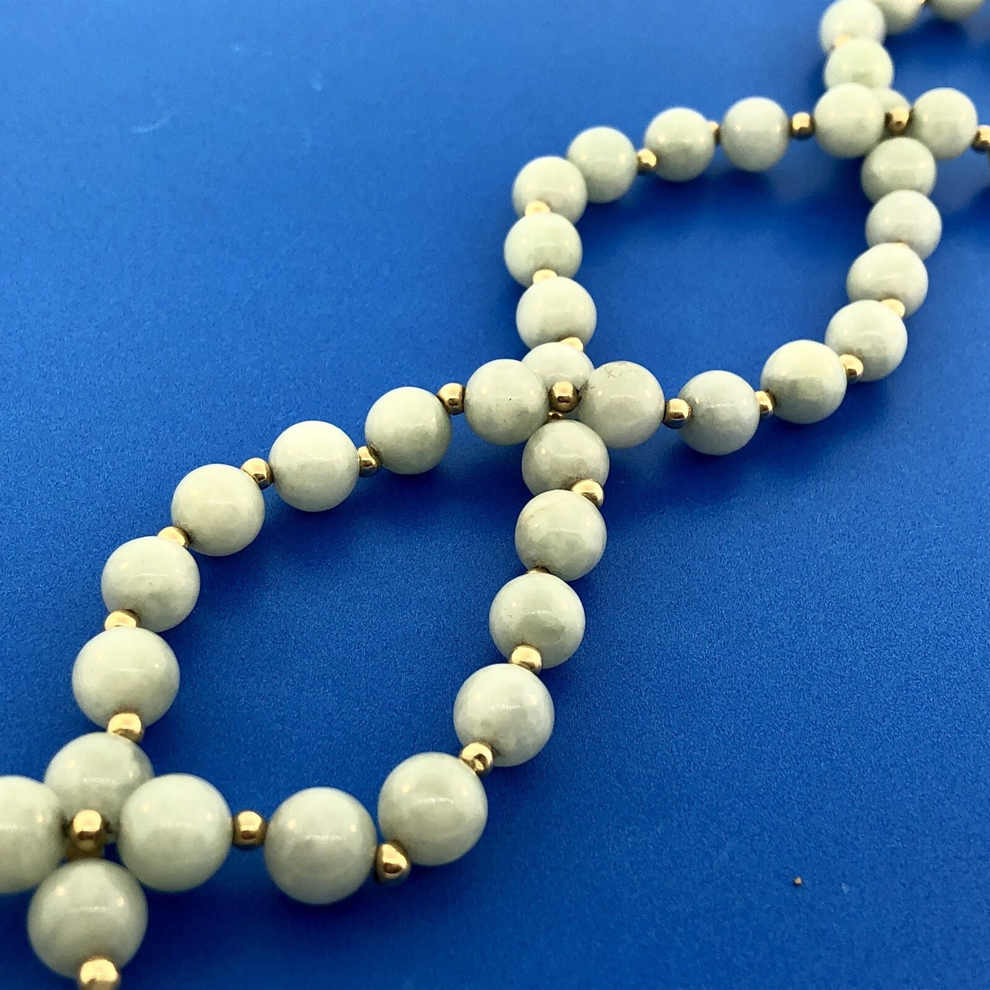 Designer 14K Yellow Gold Jade Jadeite Bead Ball Filigree Clasp Necklace