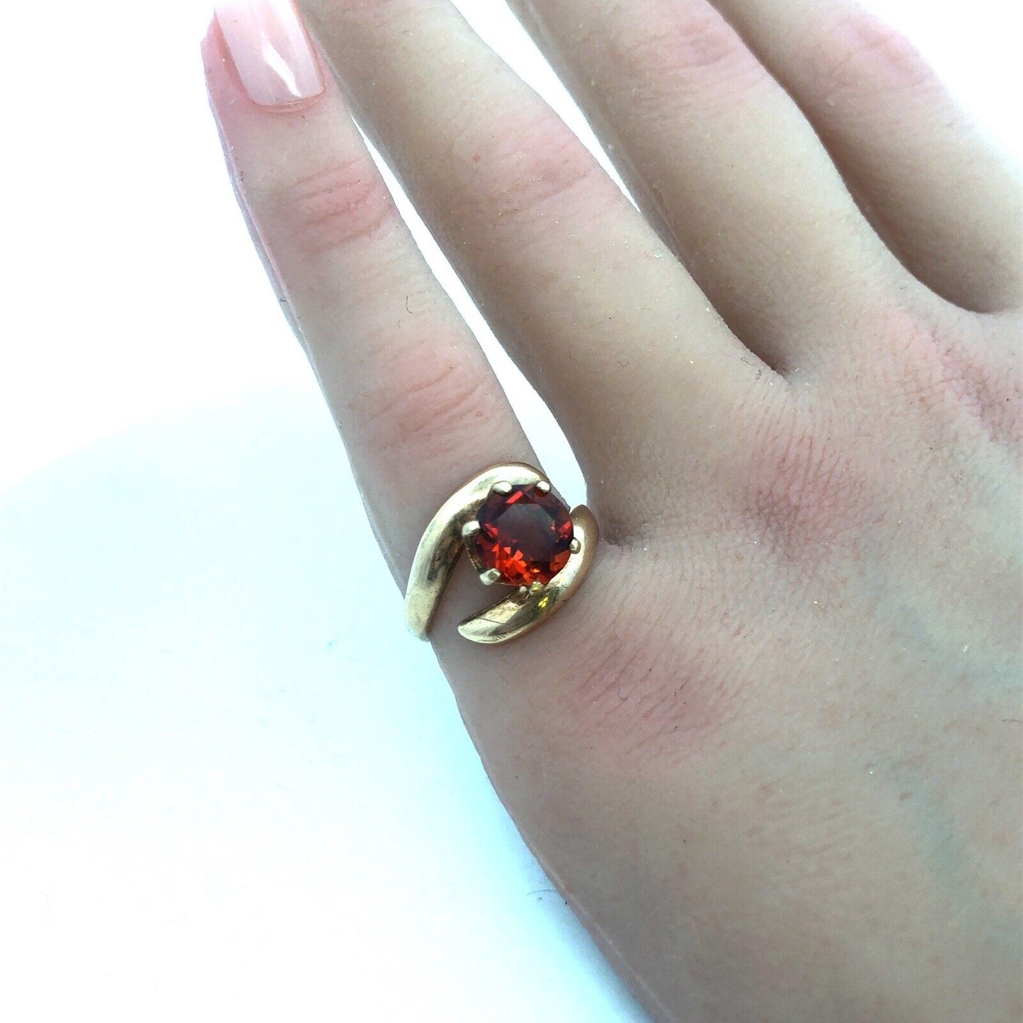 Modernist 10K Yellow Gold Orange Tourmaline Solitaire Statement Cocktail Ring