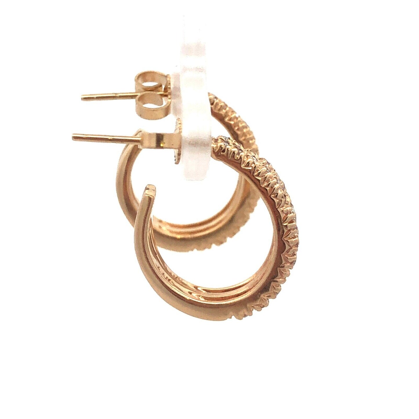 Classic 14K Yellow Gold Diamond Double Elongated Open Hoop Pierced Earrings