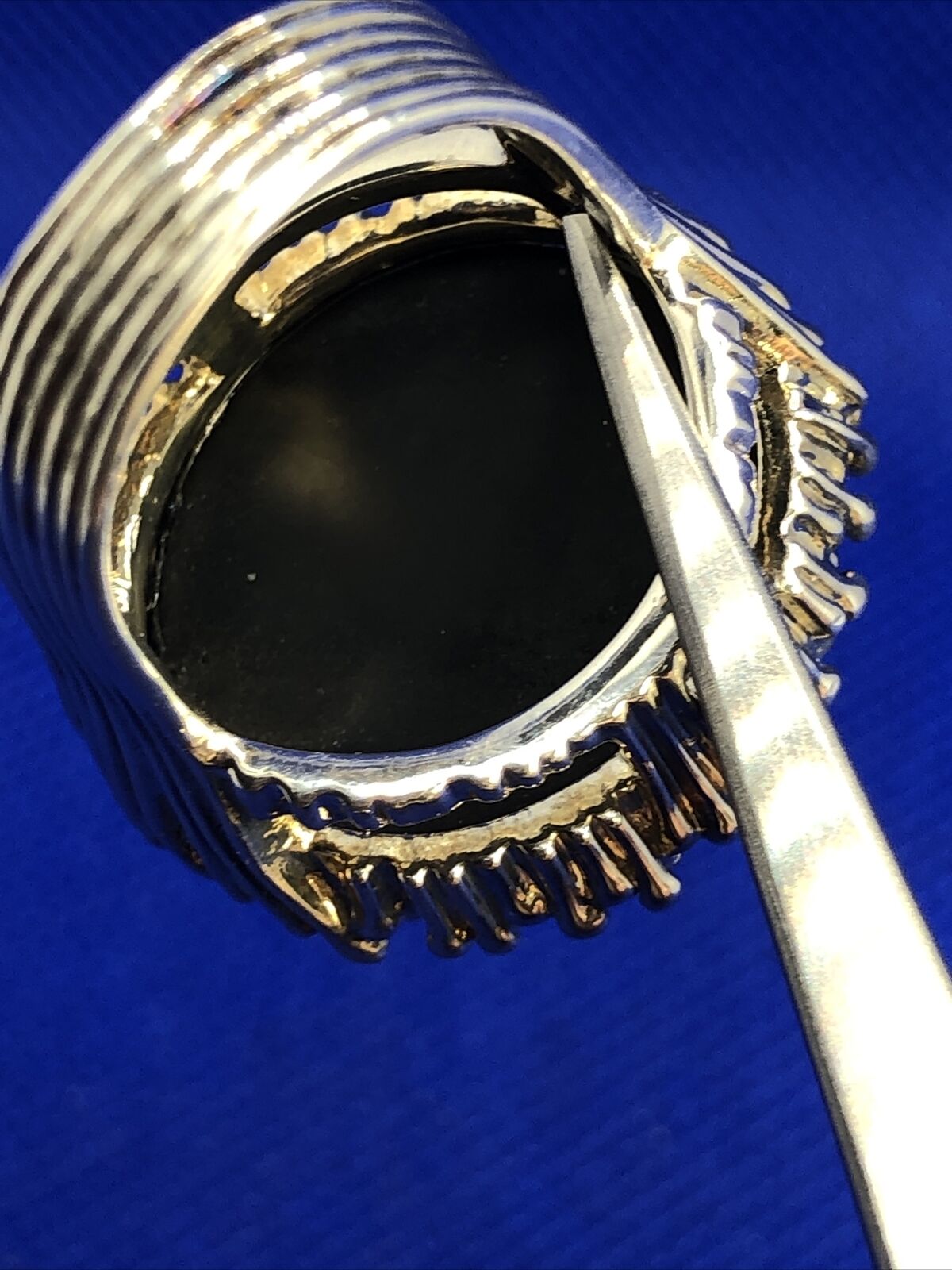 Designer Black Onyx 925 Sterling Silver Diamond Accent Dome Statement