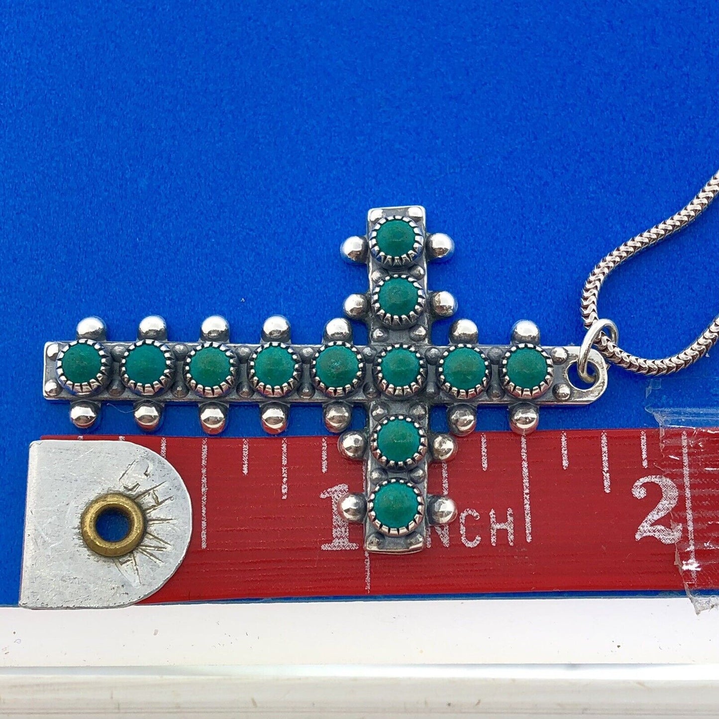 Stunning Sterling Silver 925 Turquoise 18" Chain Religious Faith Cross Necklace