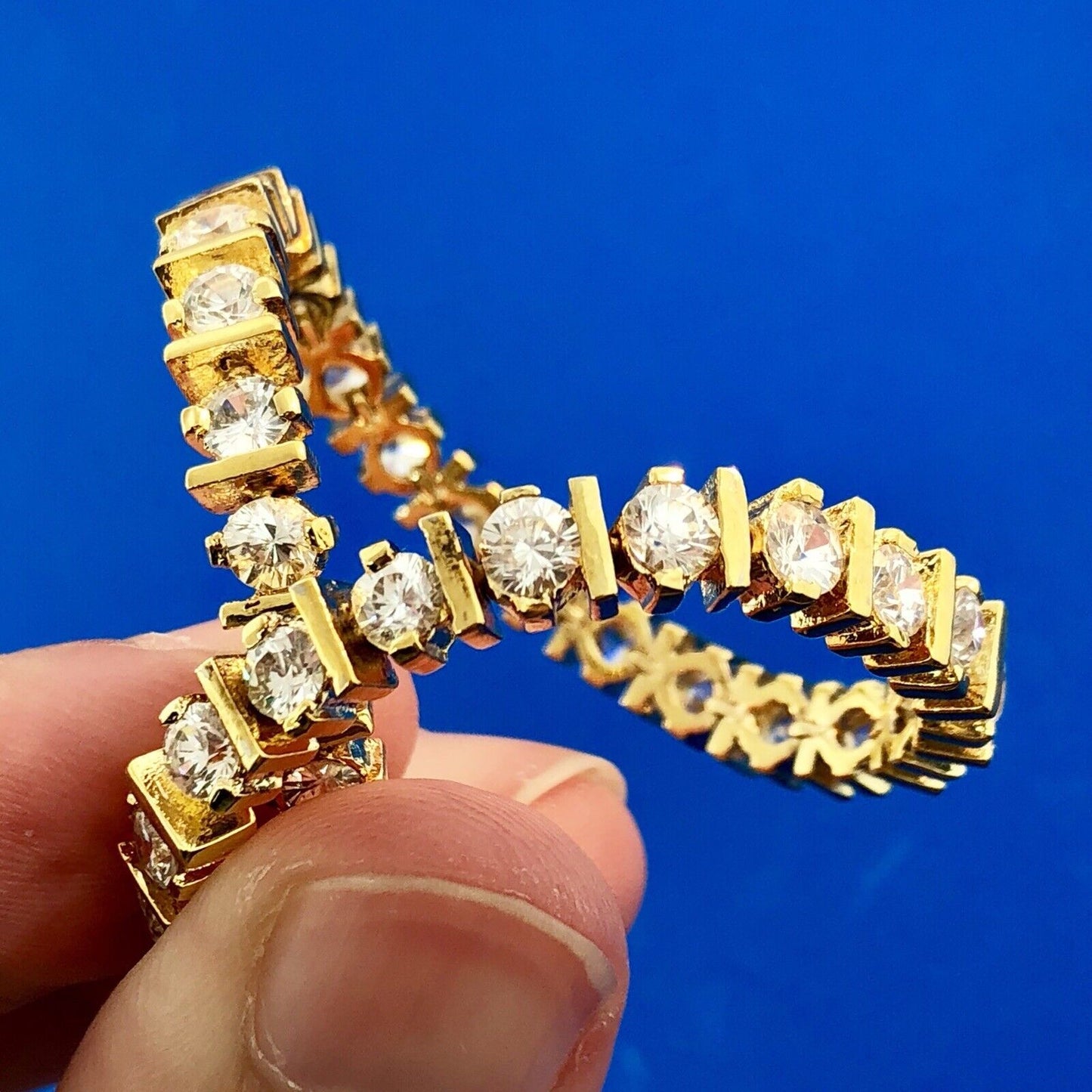 Dramatic 925 Sterling Silver Vermeil Cubic Zirconia CZ Statement Tennis Bracelet