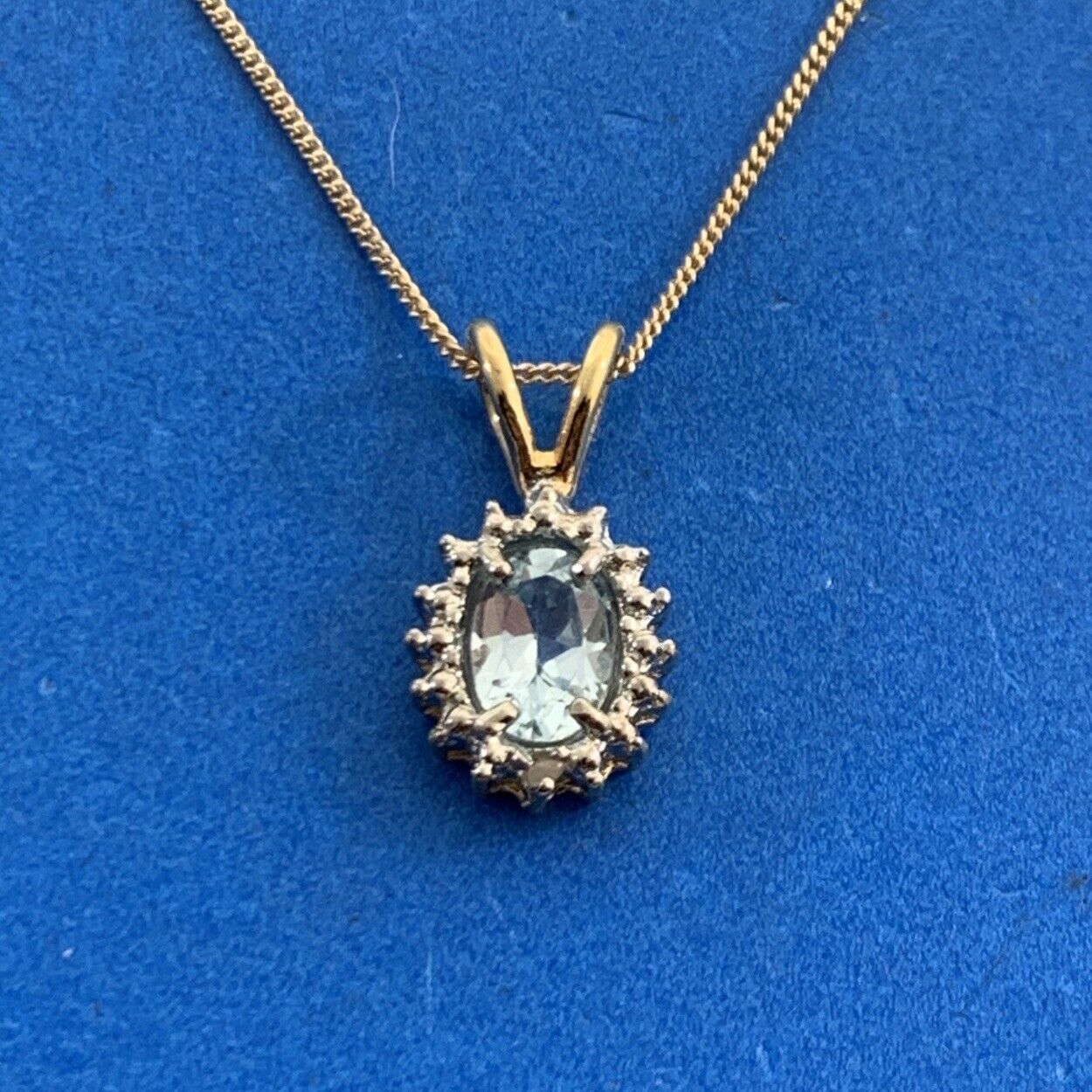 Designer 925 Sterling Silver Vermeil Two Tone Oval Blue Topaz Diamond Necklace