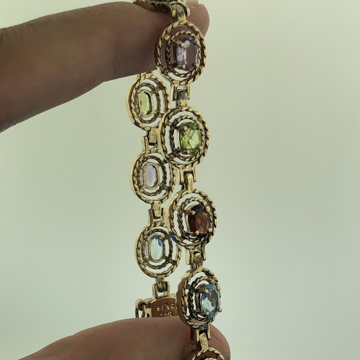 Vermeil Sterling Silver 925 Multi Gemstone Tennis Bracelet