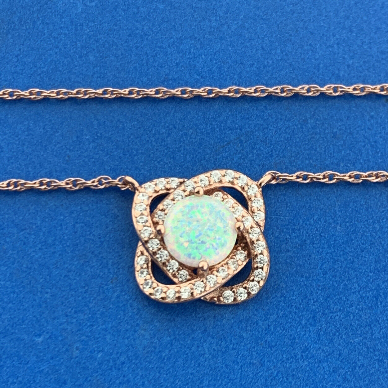 Jacmel Mauritius JCM 925 Sterling Silver Rose Tone Opal Cubic Zirconia Necklace