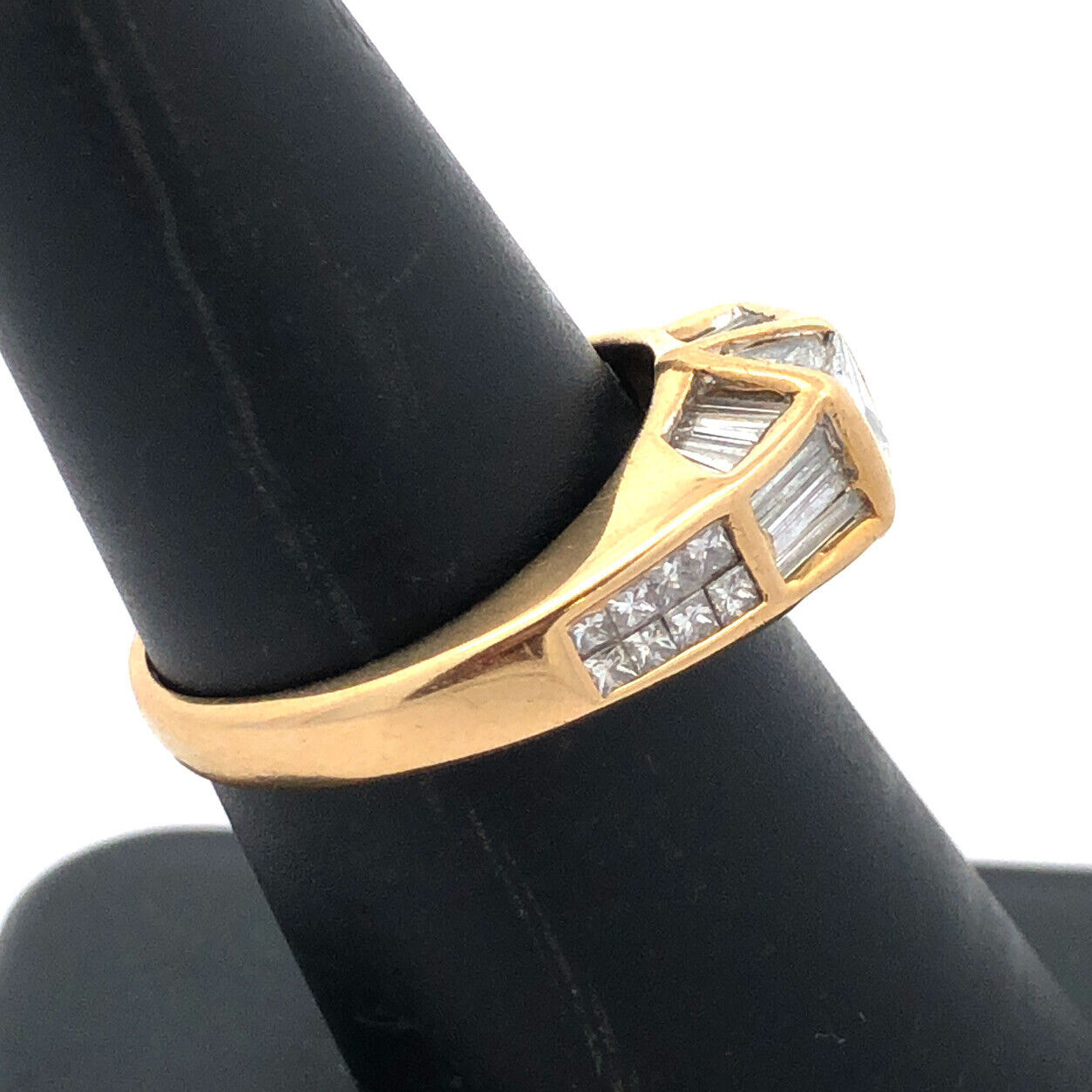 Designer 18K Yellow Gold Multi-Cut Diamond Modernist Dome Engagement Ring