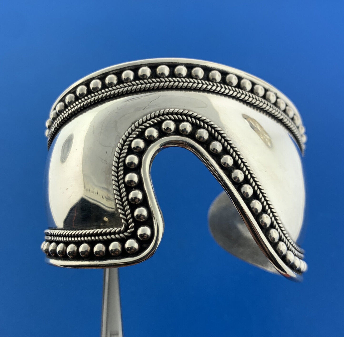 BA Suarti 925 Sterling Silver Rope Beaded Modernist Statement Cuff Bracelet