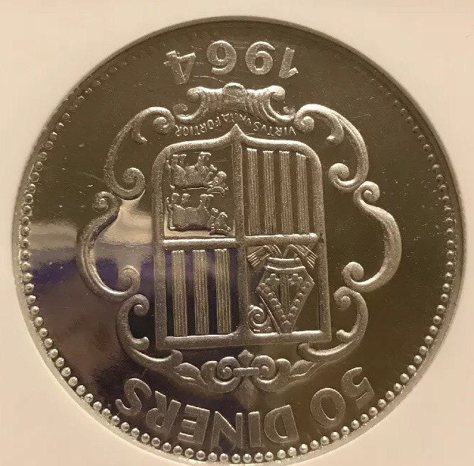 1964 Andorra Platinum 50 Diners Napoleon NGC Proof 64 UC Super Rare 1 Of 3 Mntg