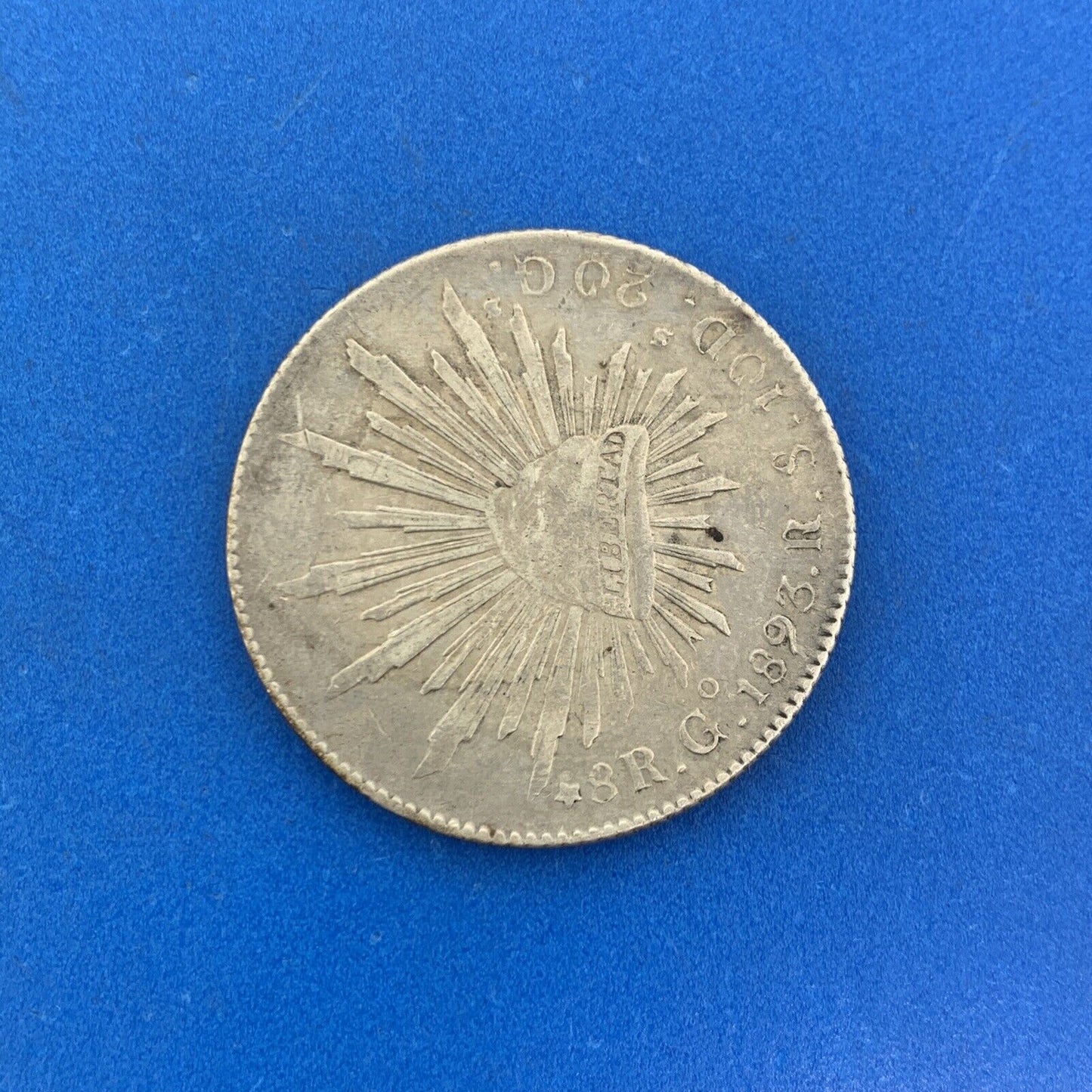1893 Go Guanajuato 8 Reales R.S. 10 D 20 G .903 Silver Mexico Coin