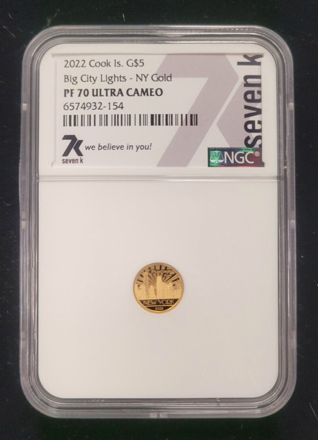 2022 $5 Cook Islands NGC PF70 Proof Cameo Big City Lights NY 1/2g .999 Gold Coin