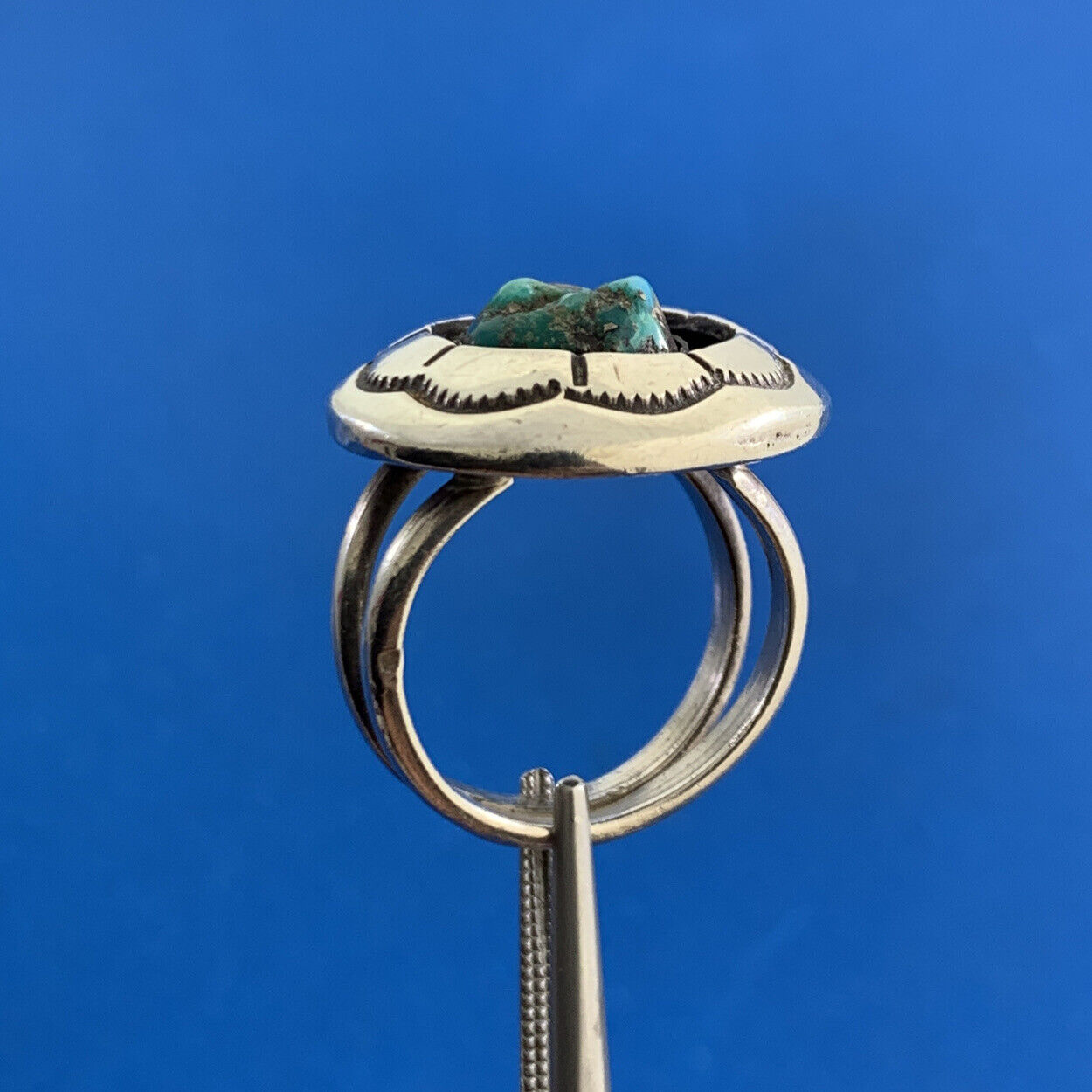 Mary Morgan Navajo 925 Sterling Silver Native American Turquoise Round Ring