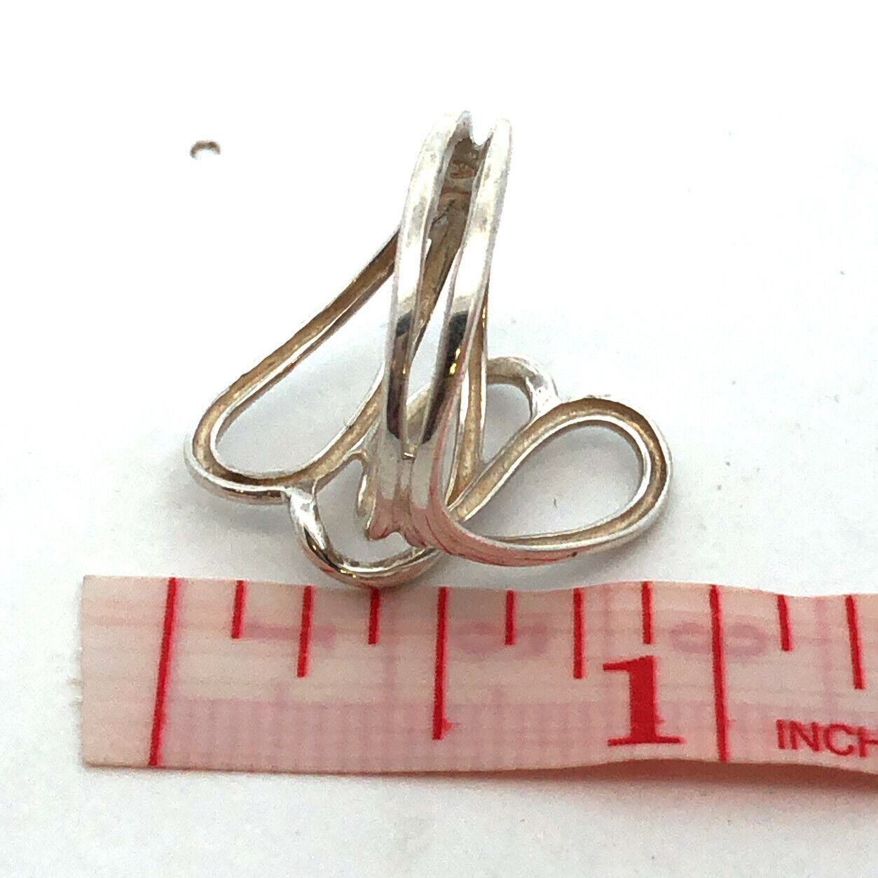 Designer 925 Sterling Silver Interlocked Hearts Modernist Bypass Size 7 Ring